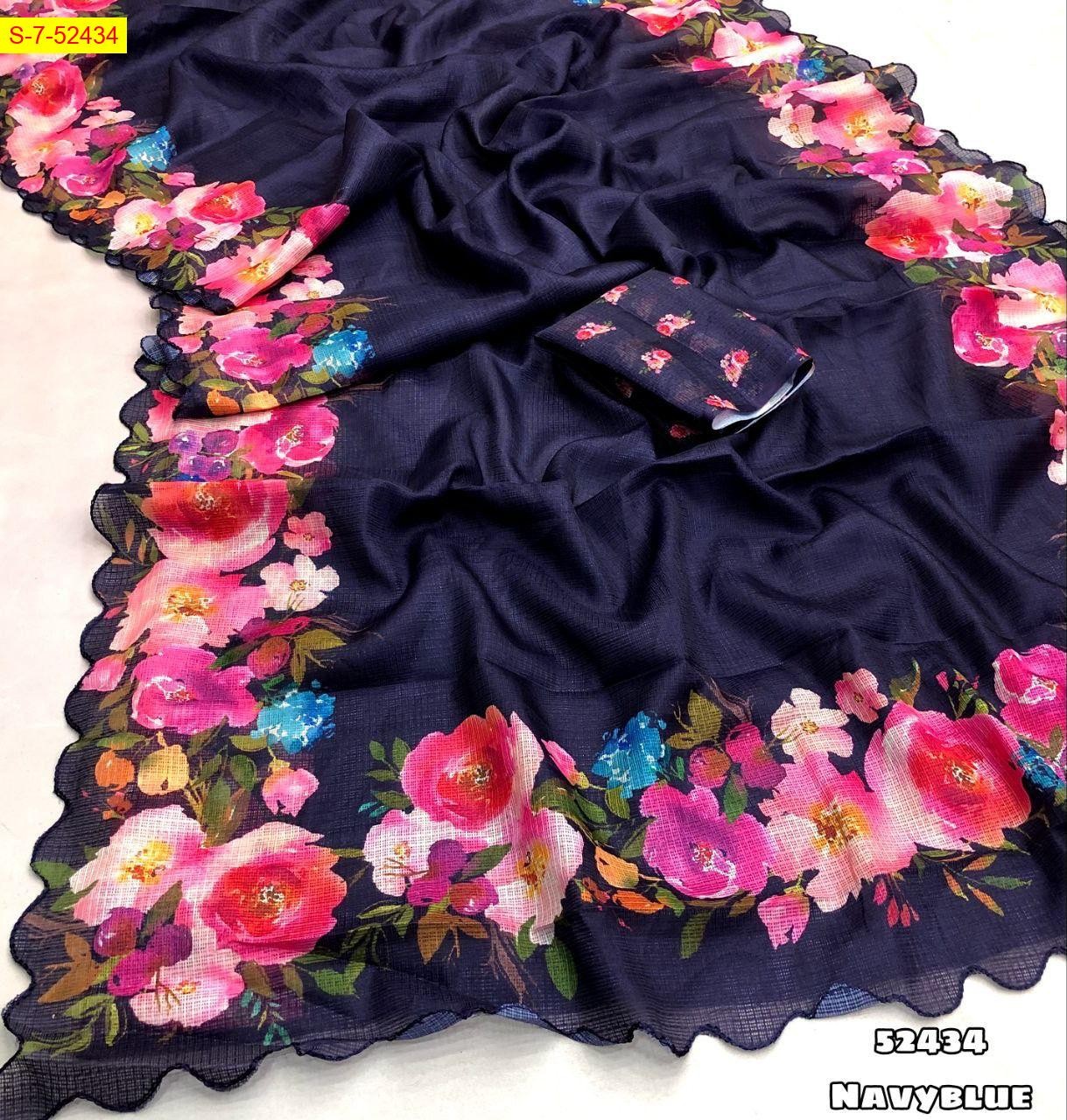 Navy Blue Soft kota checks light weight sarees