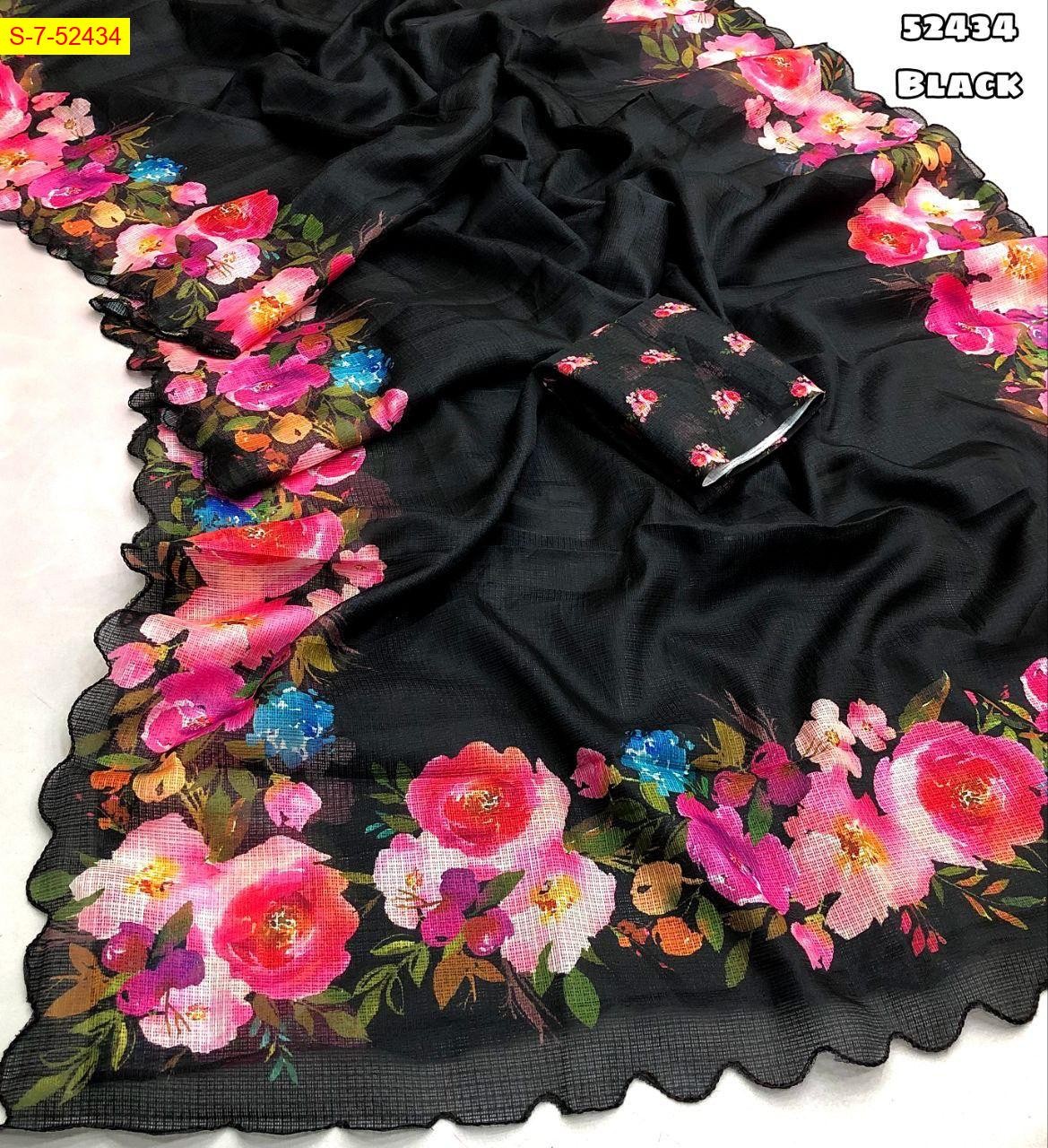 Black Soft kota checks light weight sarees