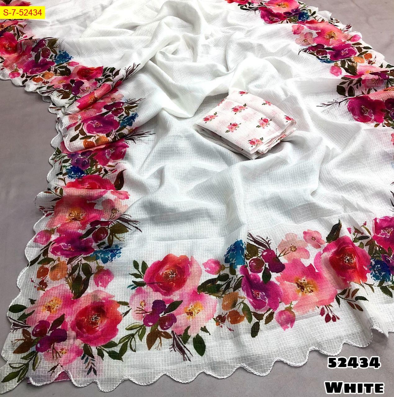 White Soft kota checks light weight sarees