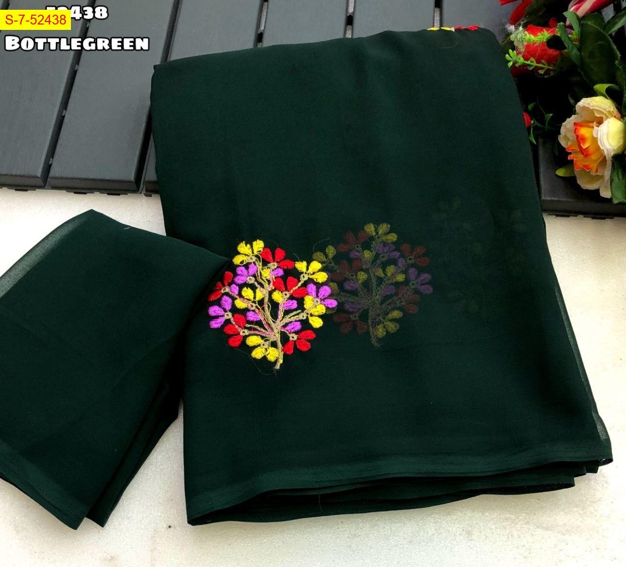 Bottle Green Georgette embroidery sarees