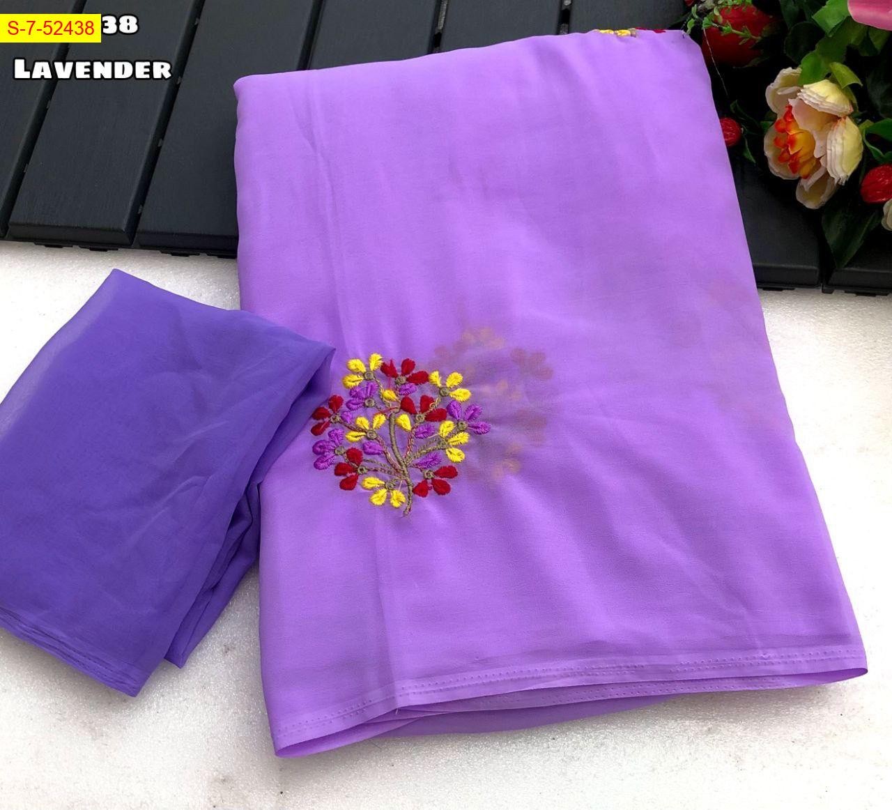 Levender Georgette embroidery sarees