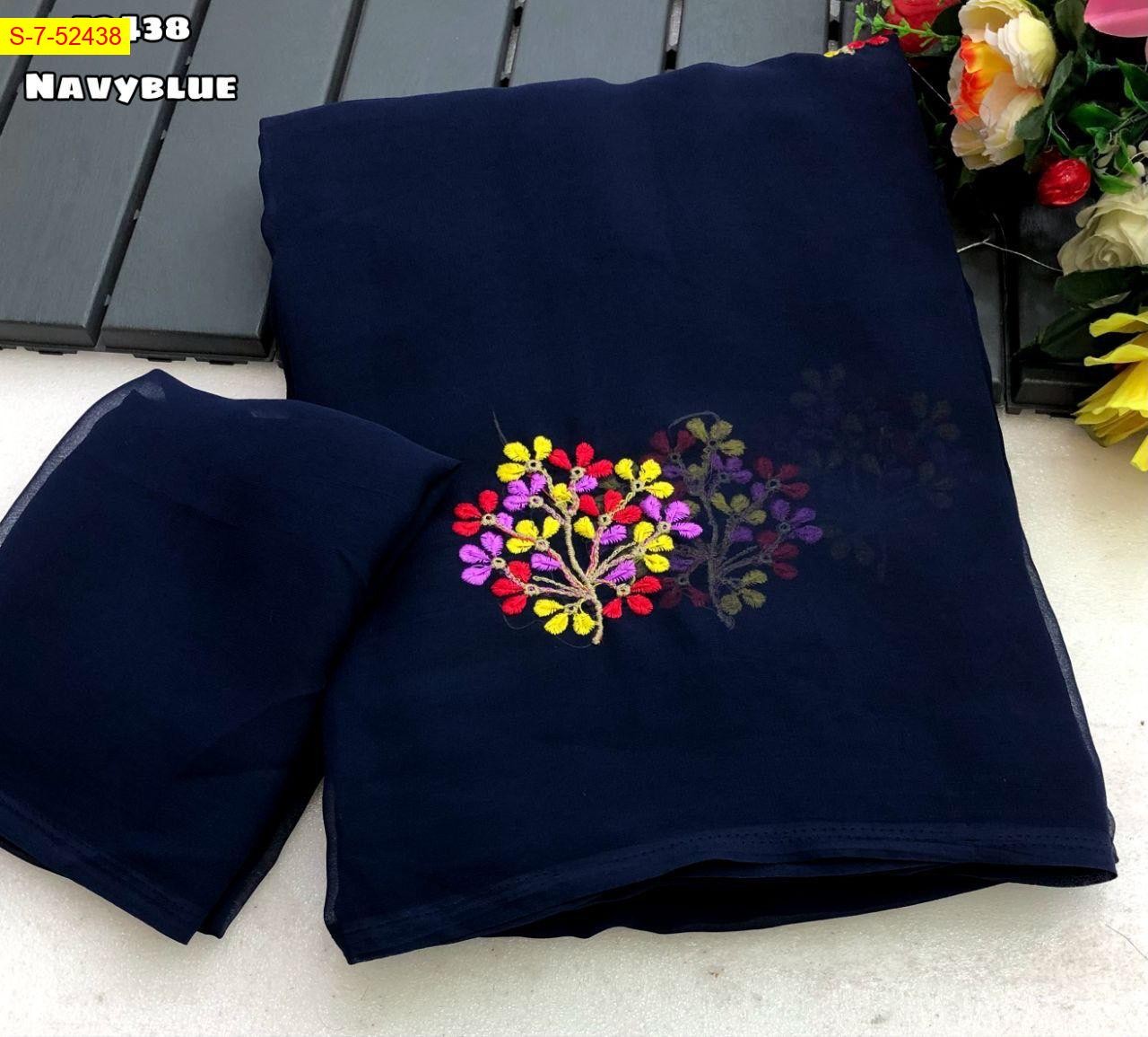 Navy Blue Georgette embroidery sarees