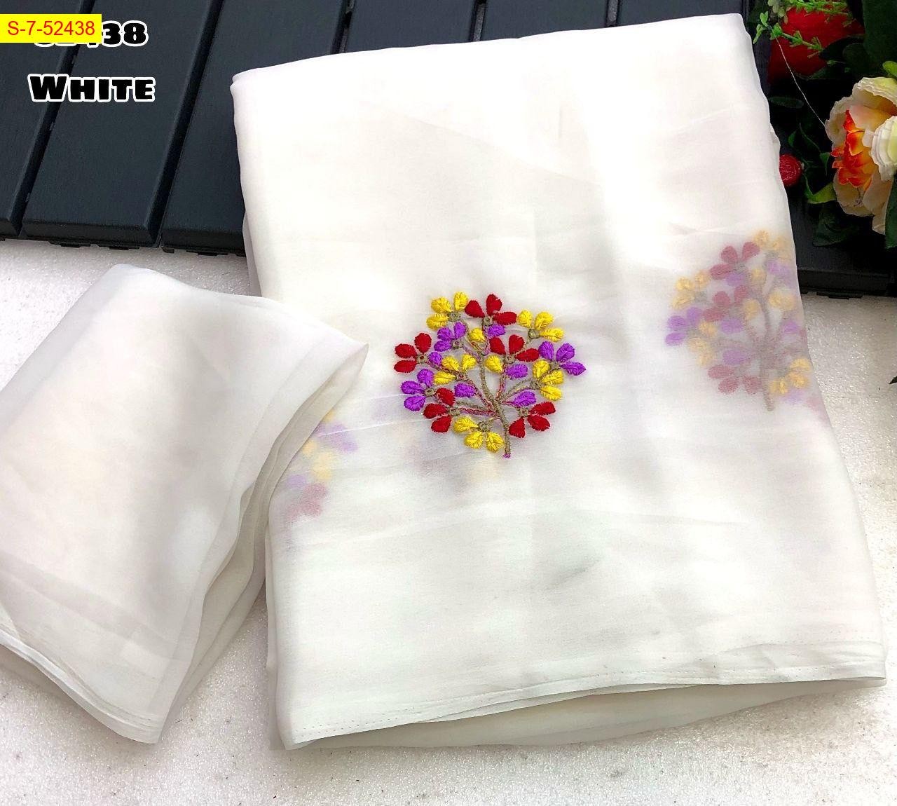 White Georgette embroidery sarees