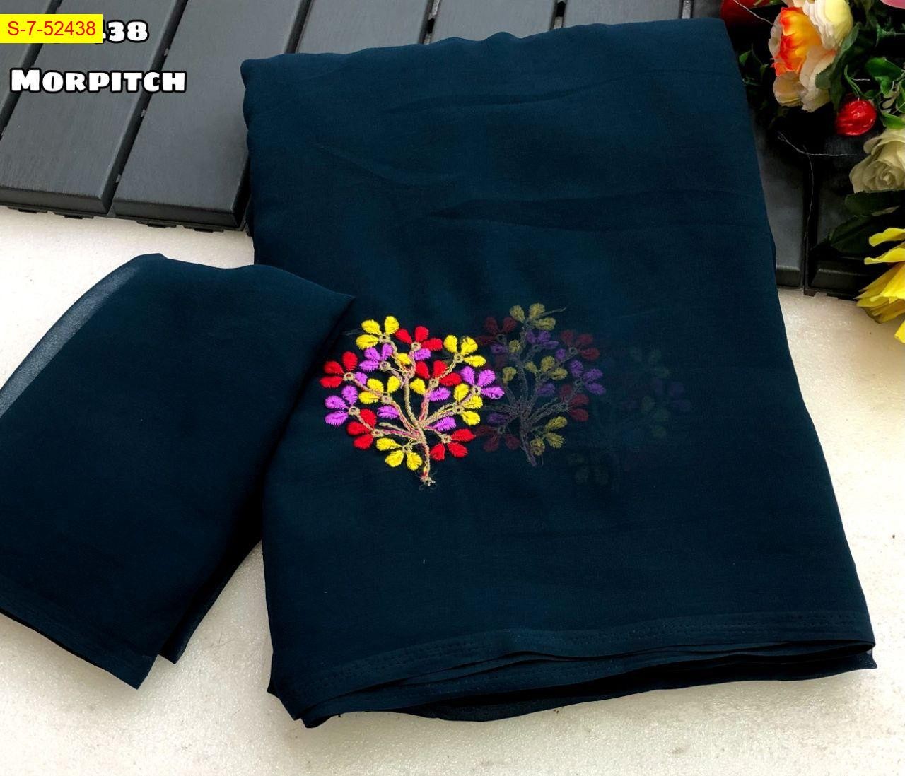 Morpitch Georgette embroidery sarees