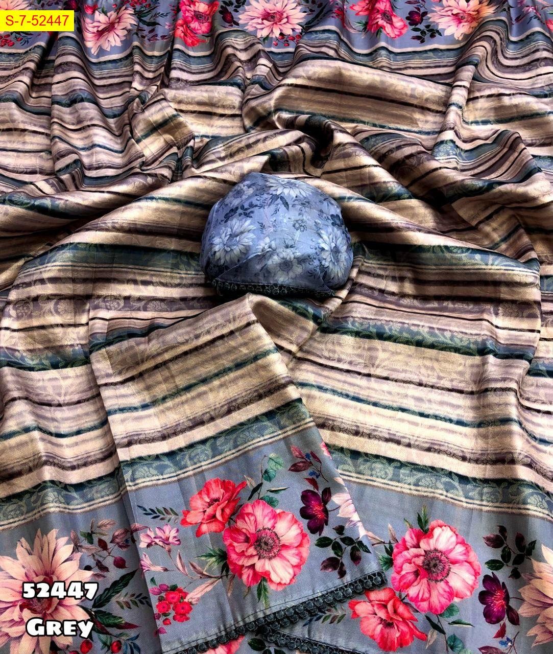 Grey Fancy silk floral jacquard weaving sarees 