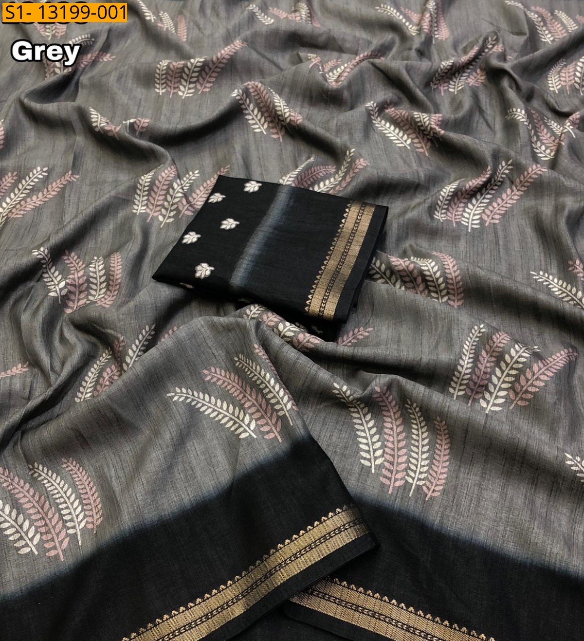 Grey Fancy Tussar silk printed saree