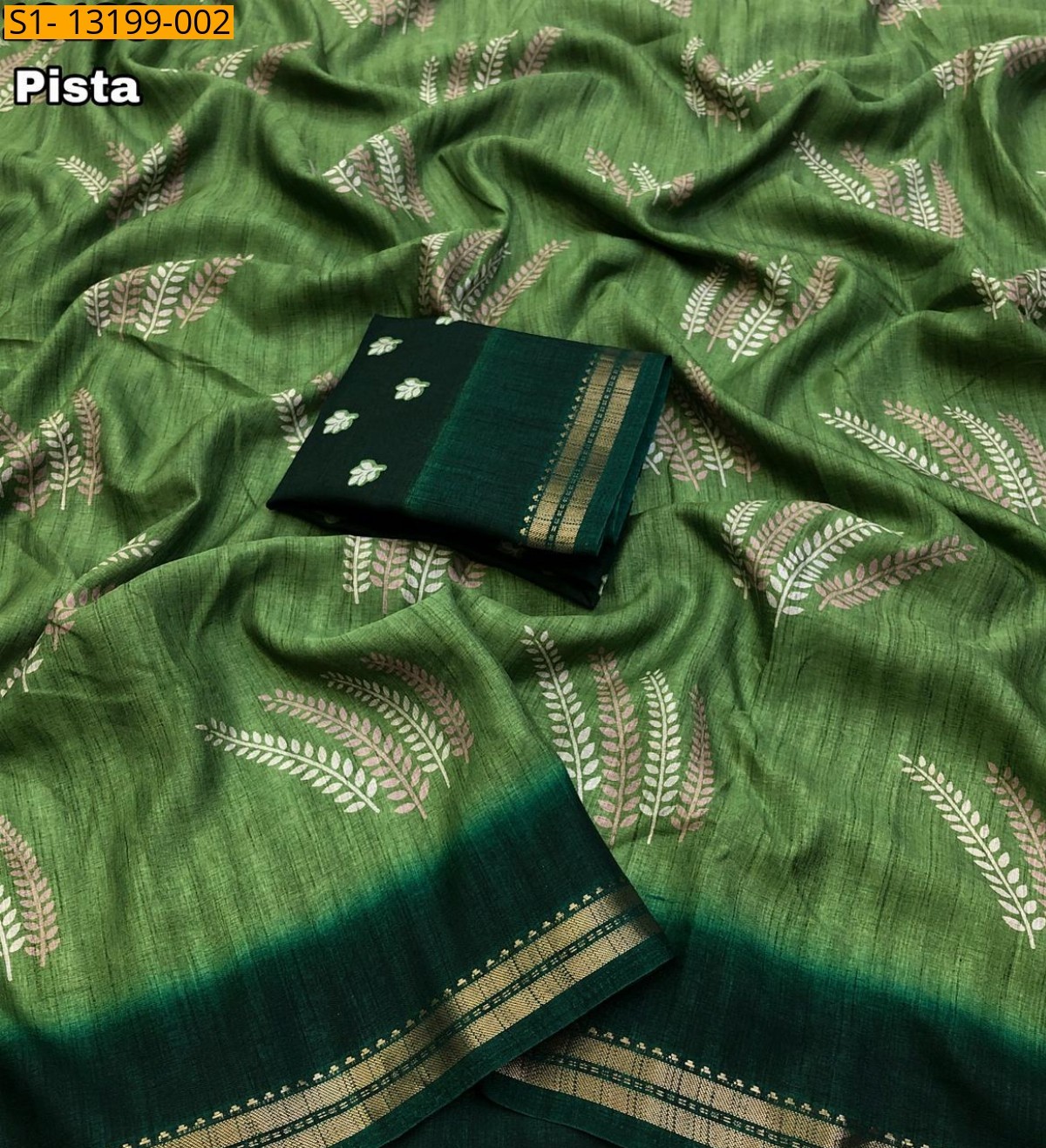 Pista Fancy Tussar silk printed saree