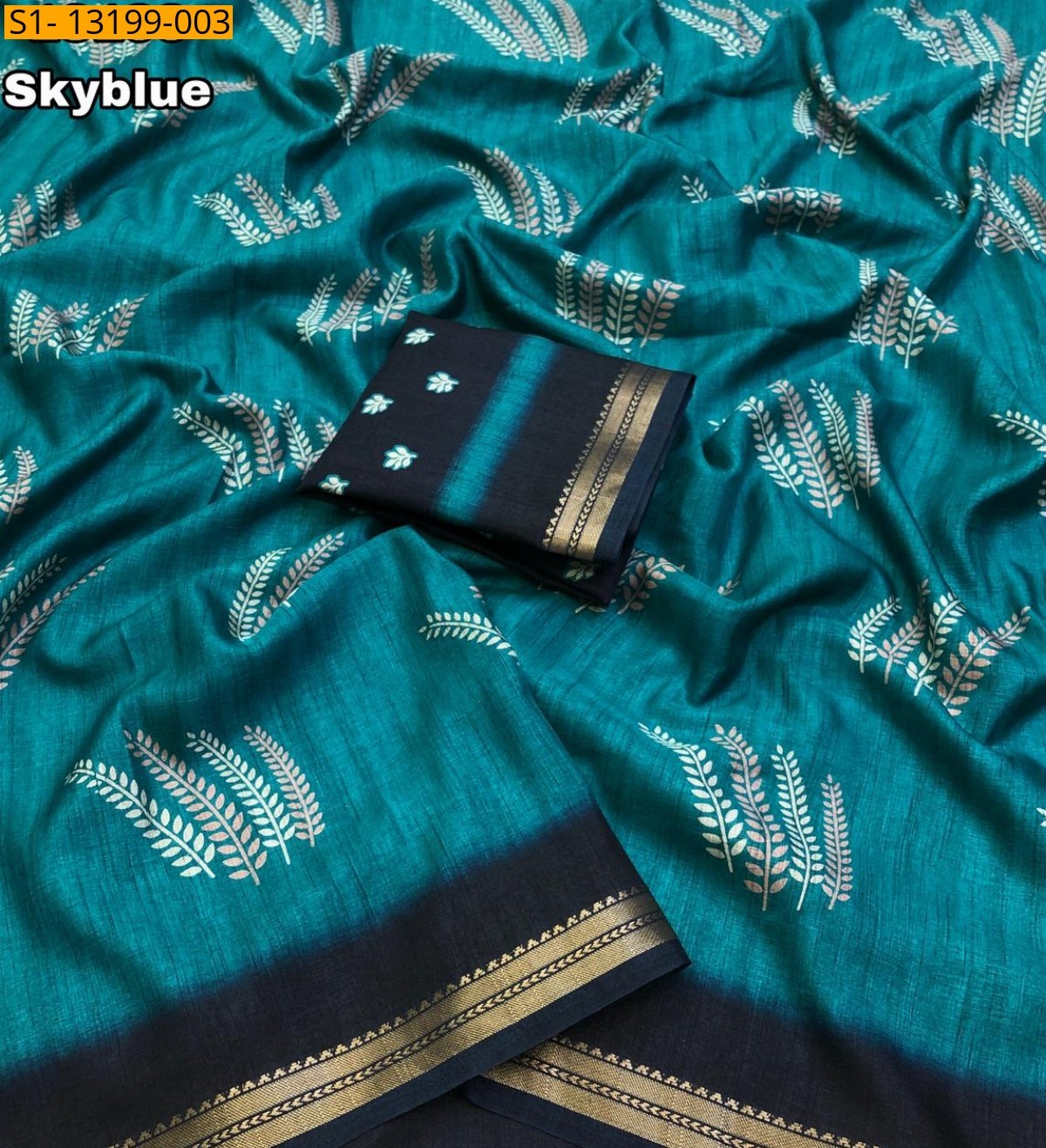 Sky Blue Fancy Tussar silk printed saree