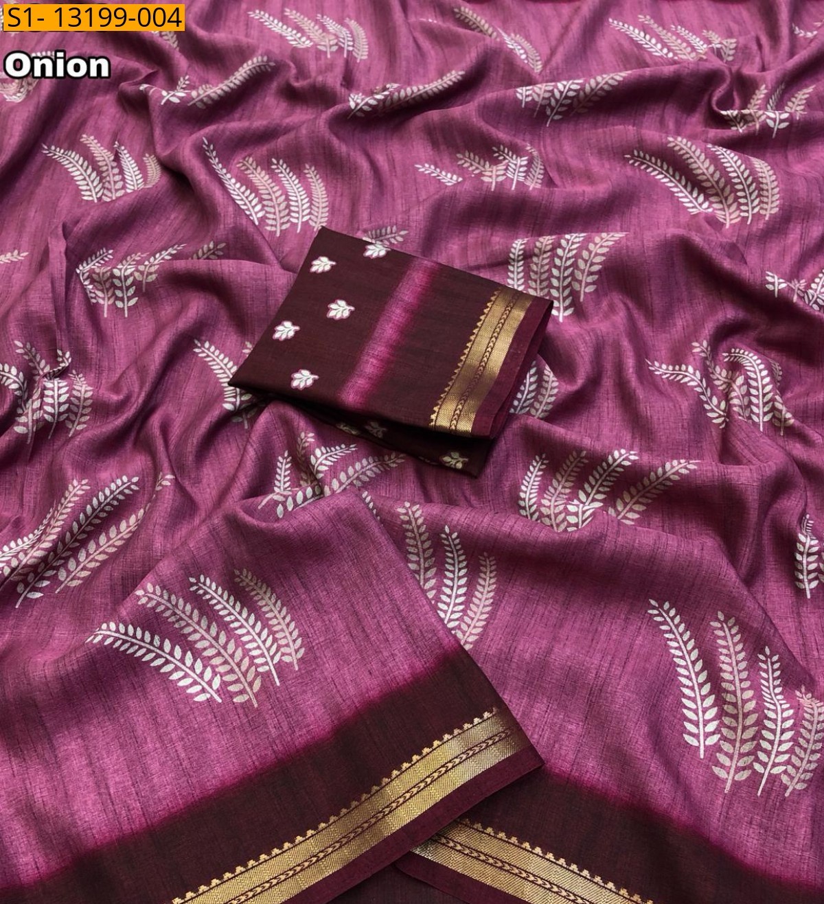 Onion Fancy Tussar silk printed saree