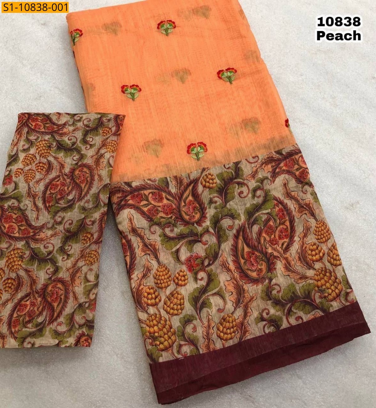 Peach Soft linen saree