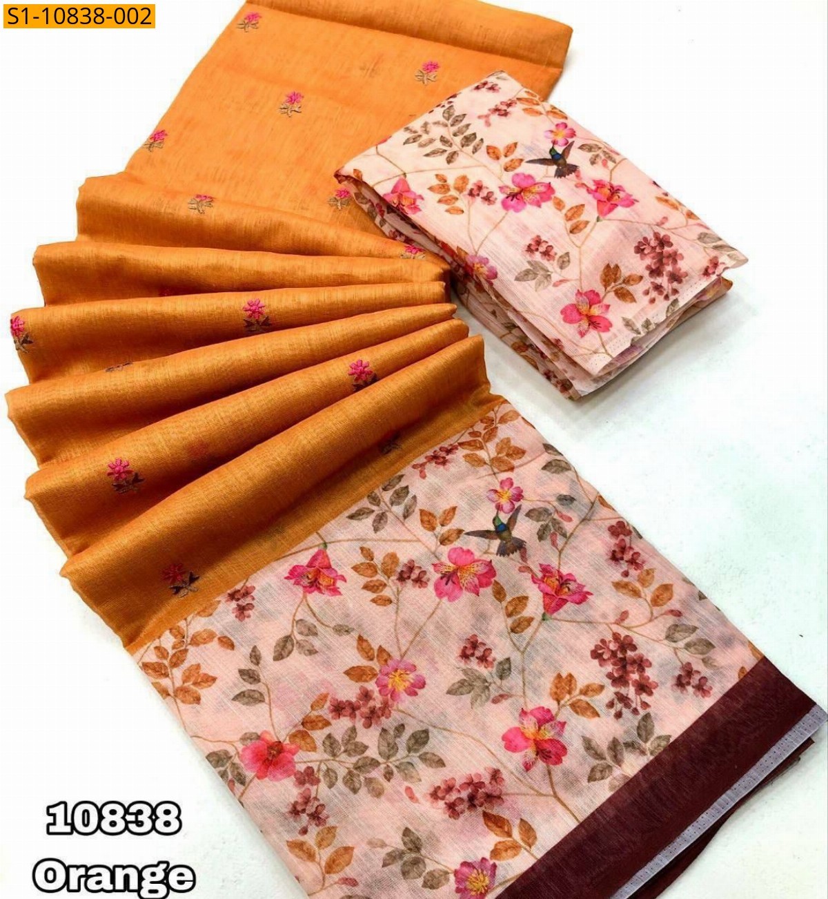 Orange Soft linen saree