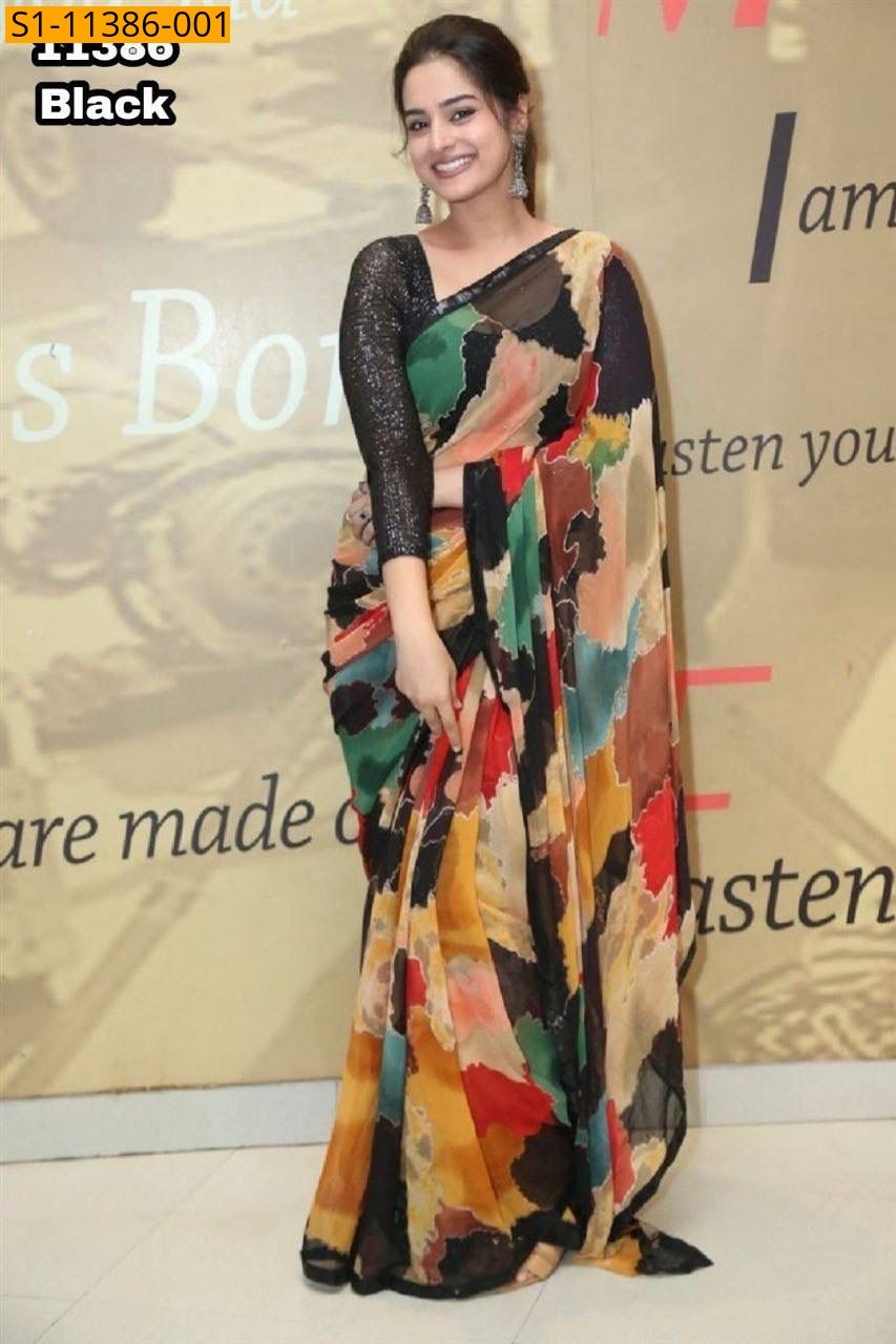 Black Fancy chiffon sabyasachi print saree
