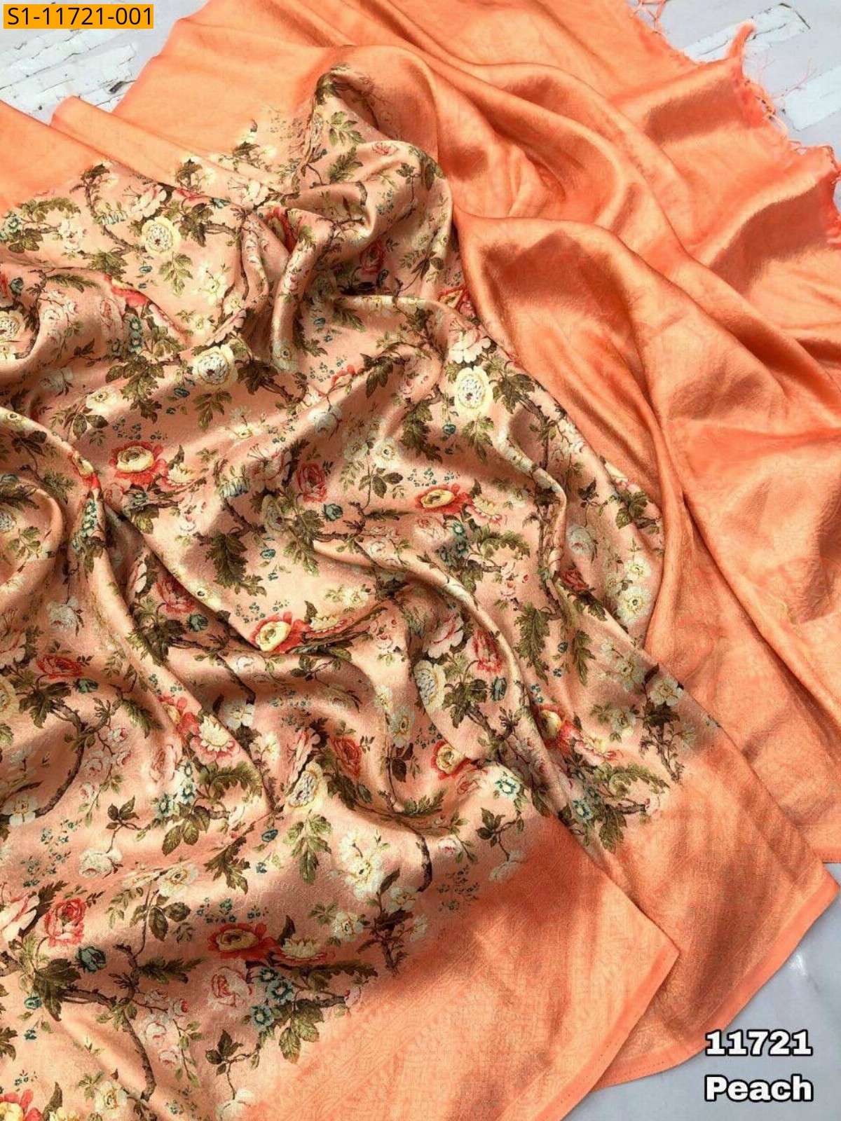 Peach Fancy soft silk digital print saree