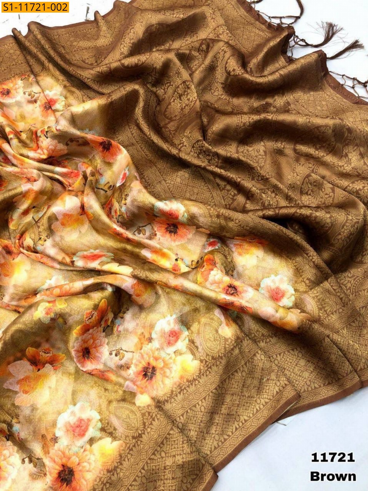 Brown Fancy soft silk digital print saree
