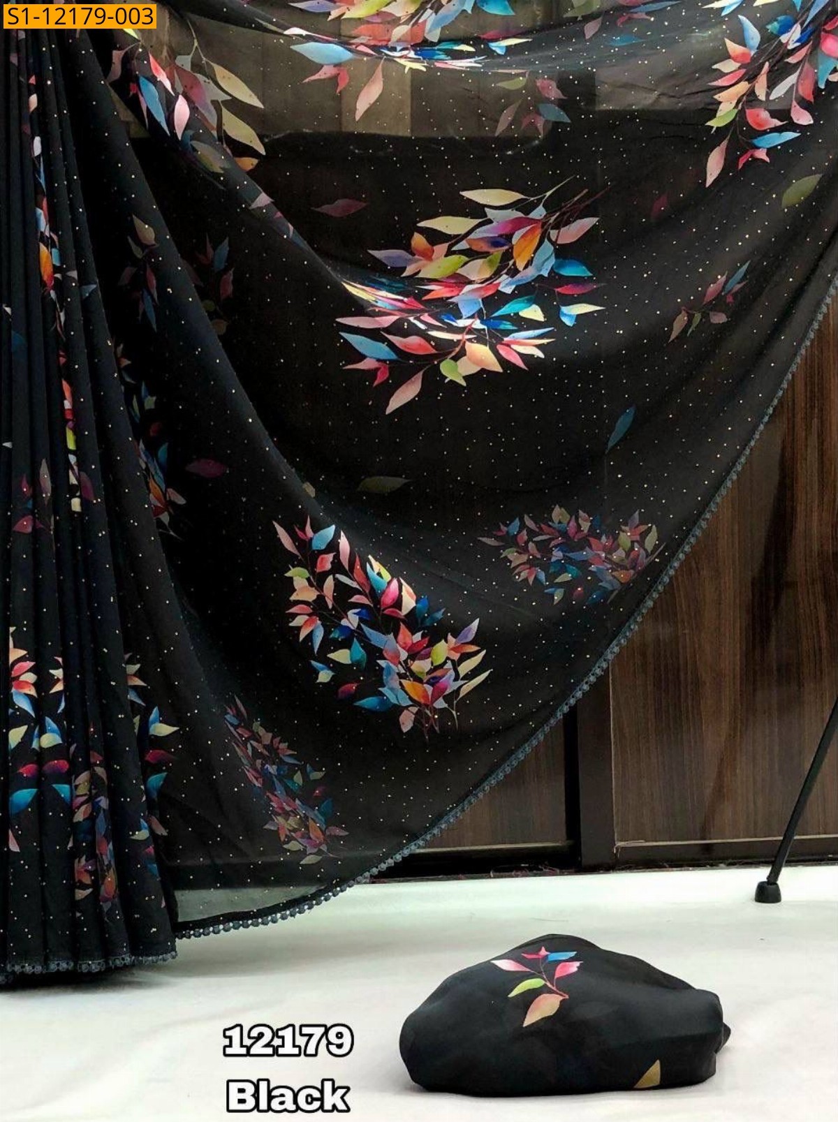 Black Fancy chiffon printed saree