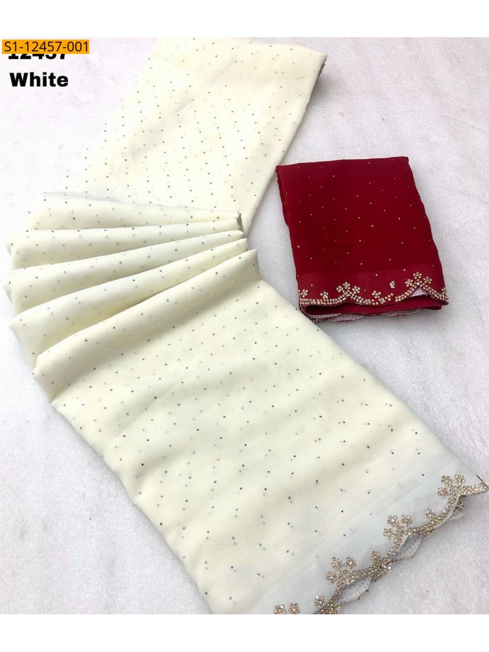 White Fancy chiffon Saree White Fancy chiffon Saree