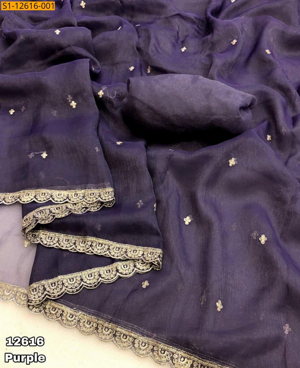 Purple Gold zari shining chiffon sarees