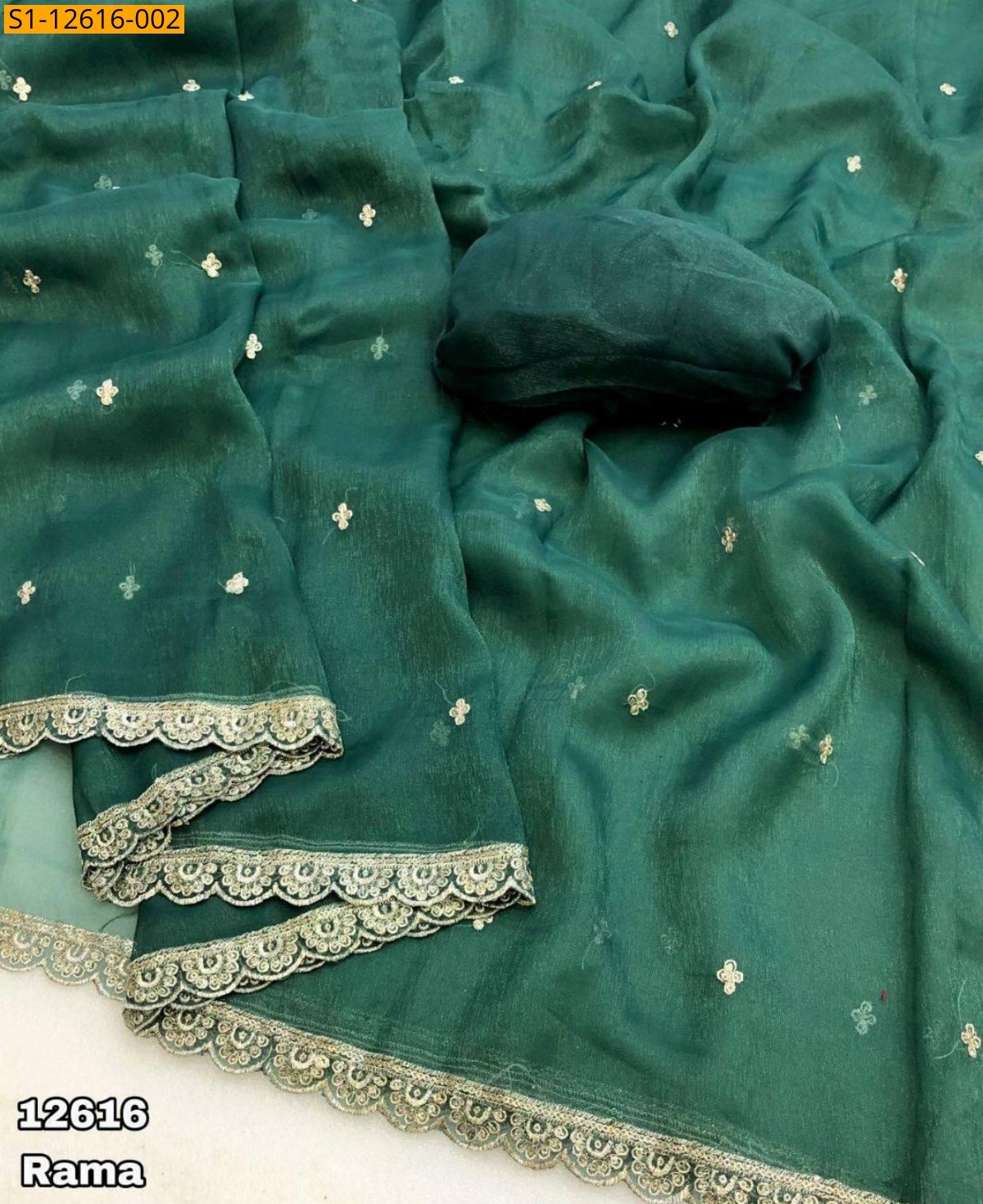 Rama Gold zari shining chiffon sarees