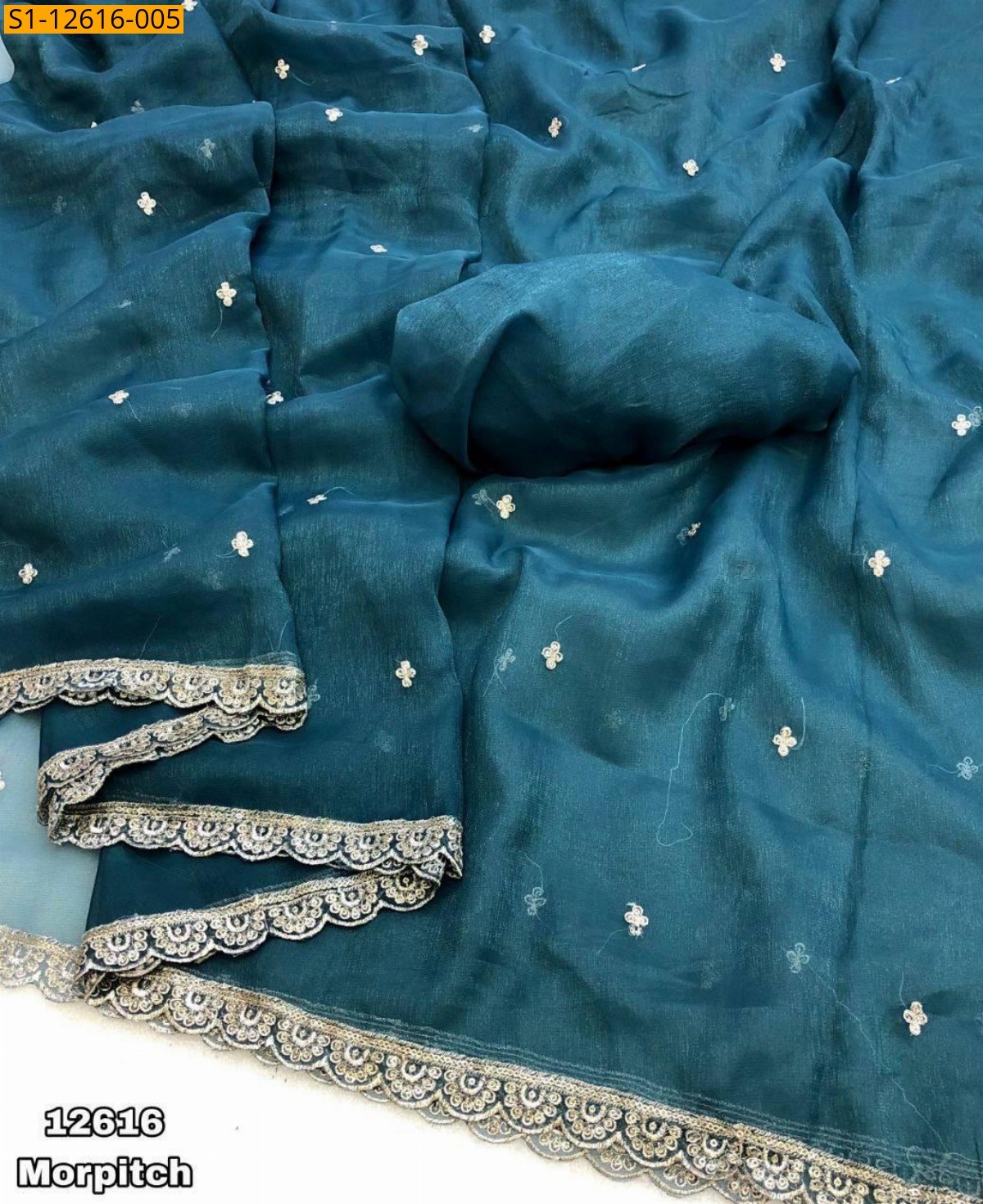 Morpitch Gold zari shining chiffon sarees