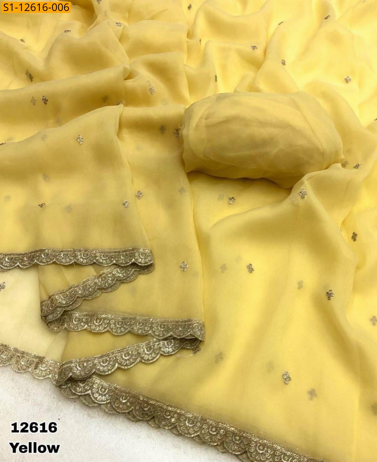 Yellow Gold zari shining chiffon sarees