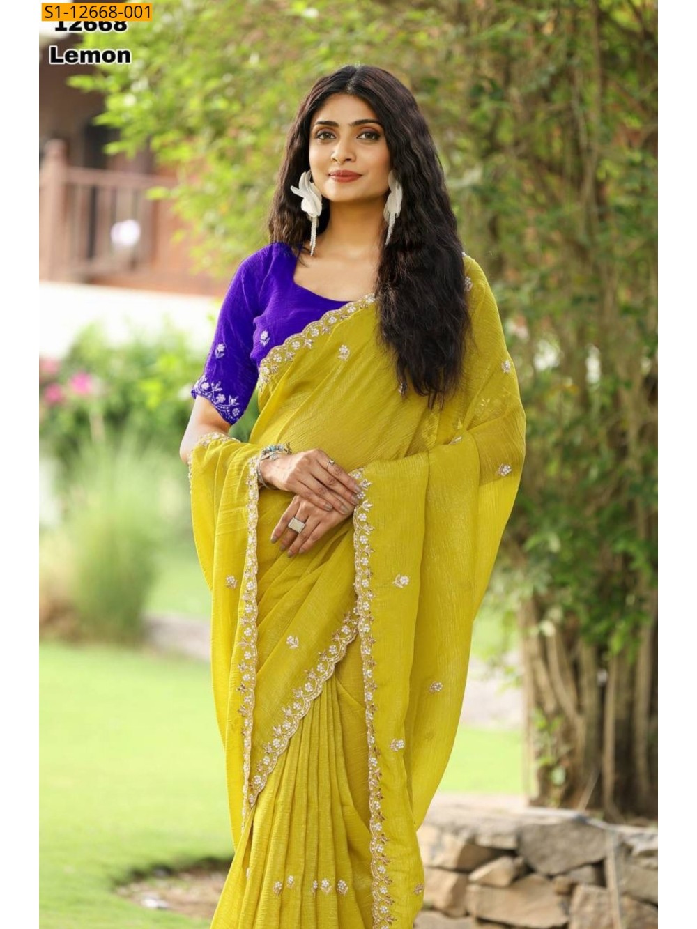 Yellow Fancy Crunchy chiffon crush silk saree Yellow Fancy Crunchy chiffon crush silk saree