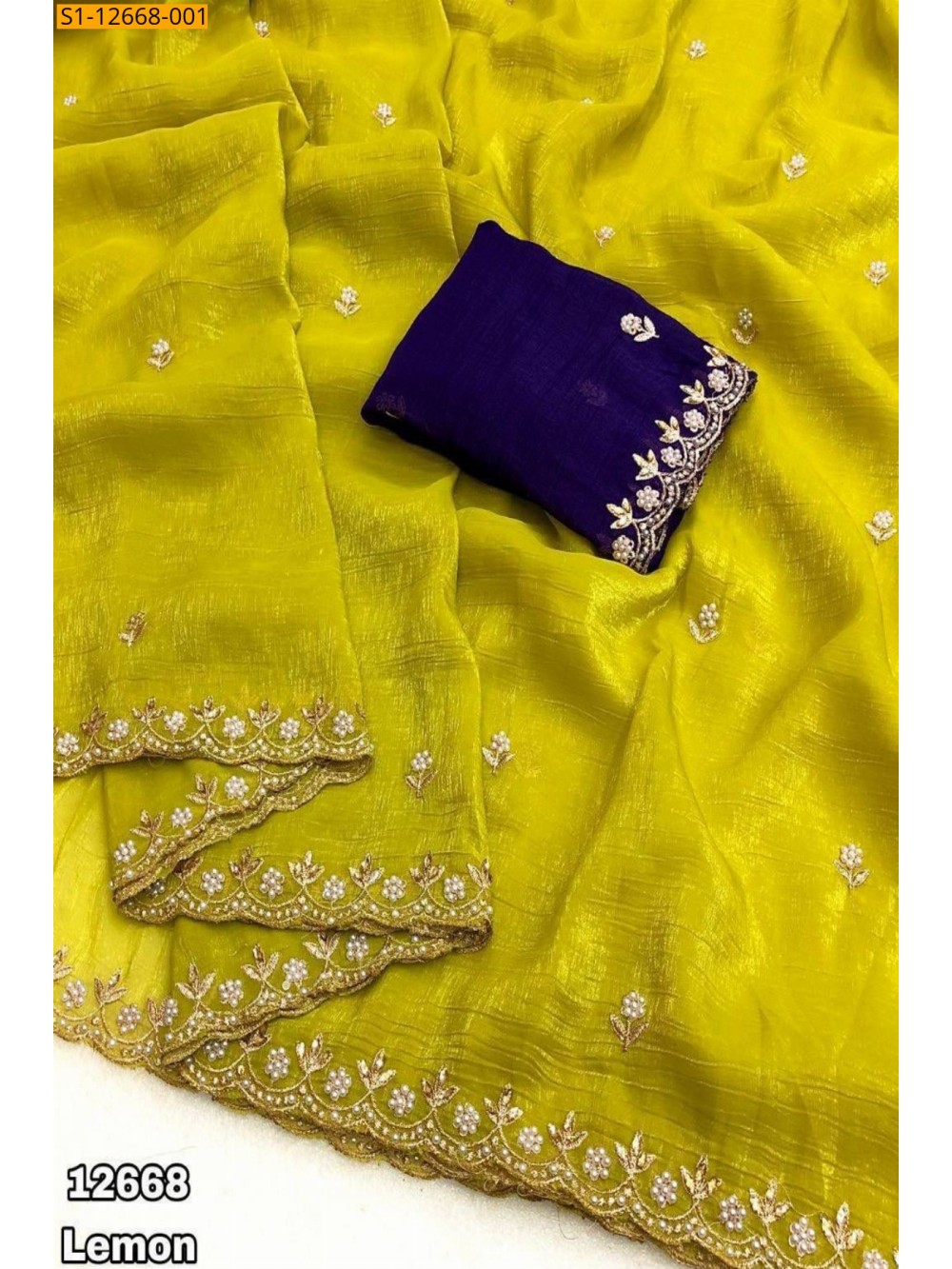 Yellow Fancy Crunchy chiffon crush silk saree Yellow Fancy Crunchy chiffon crush silk saree