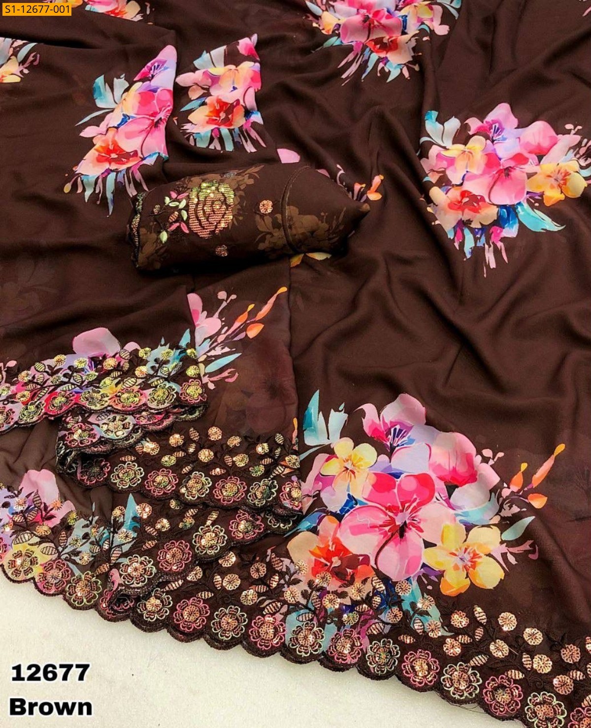 Brown Soft & smooth weightless chiffon sarees