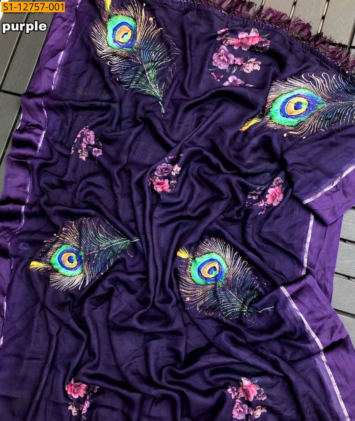 Purple Fancy Moss chiffon peacock saree