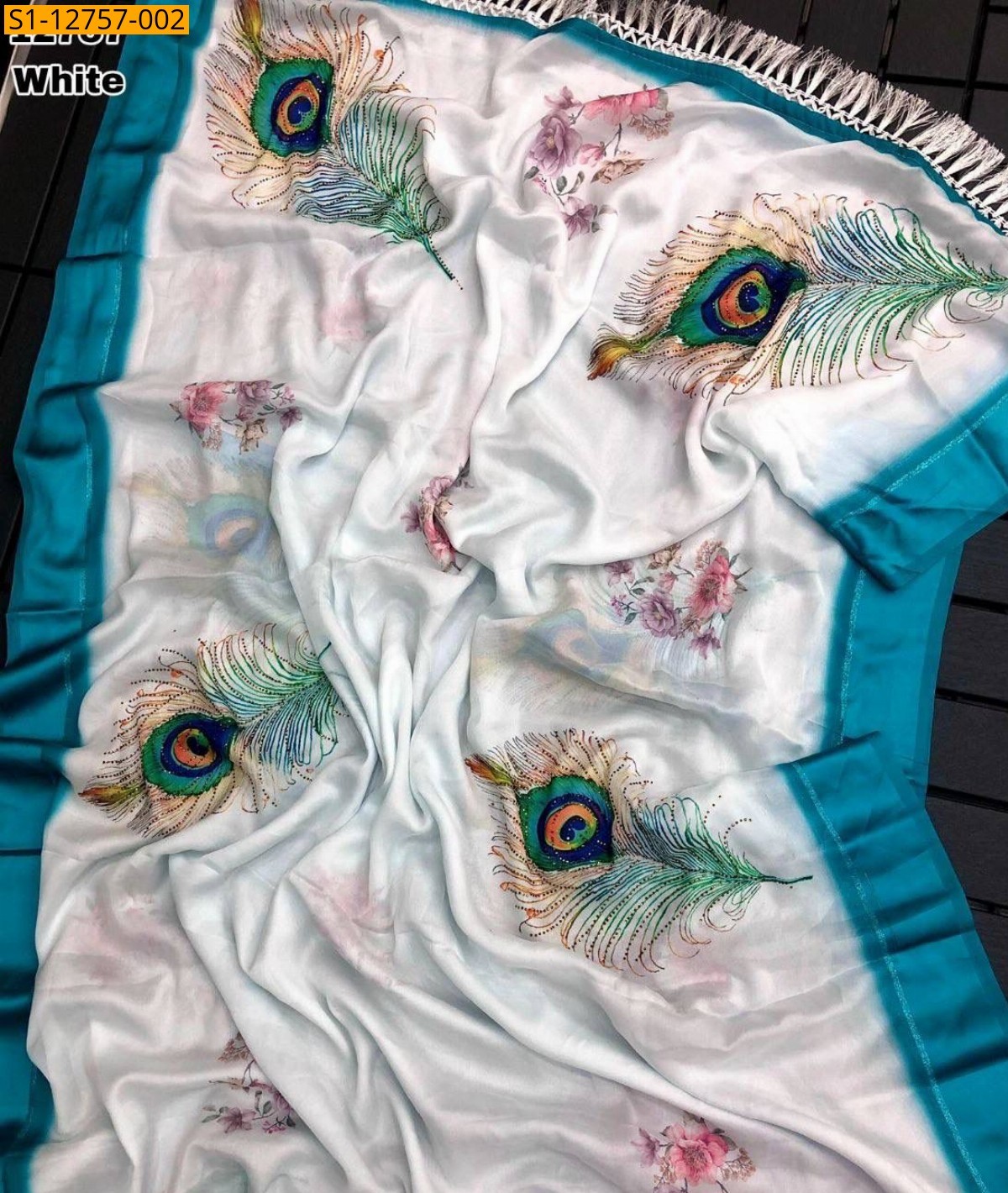 White Fancy Moss chiffon peacock saree