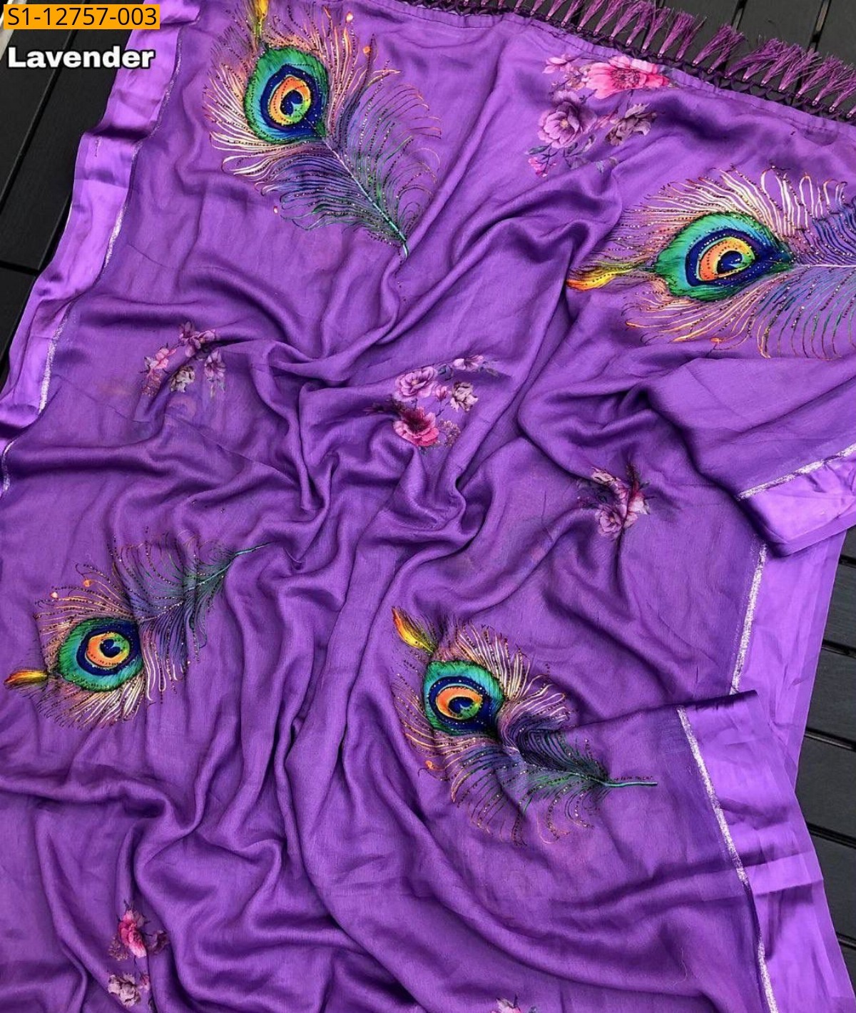 Lavender Fancy Moss chiffon peacock saree