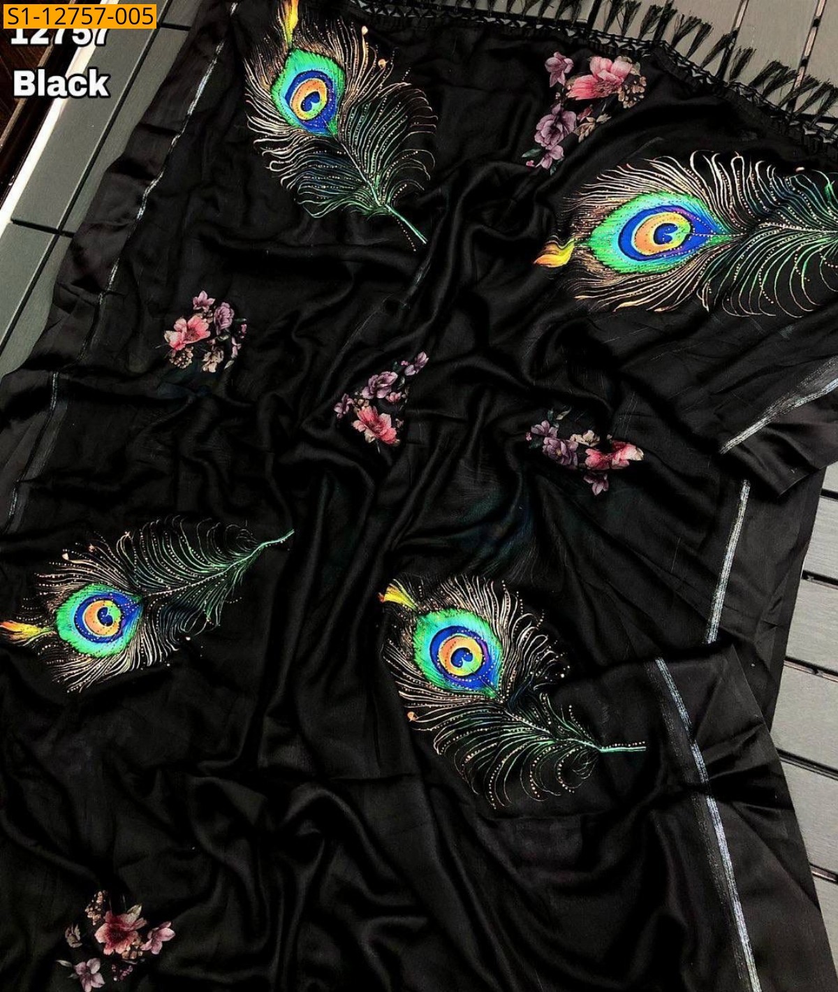 Black Fancy Moss chiffon peacock saree