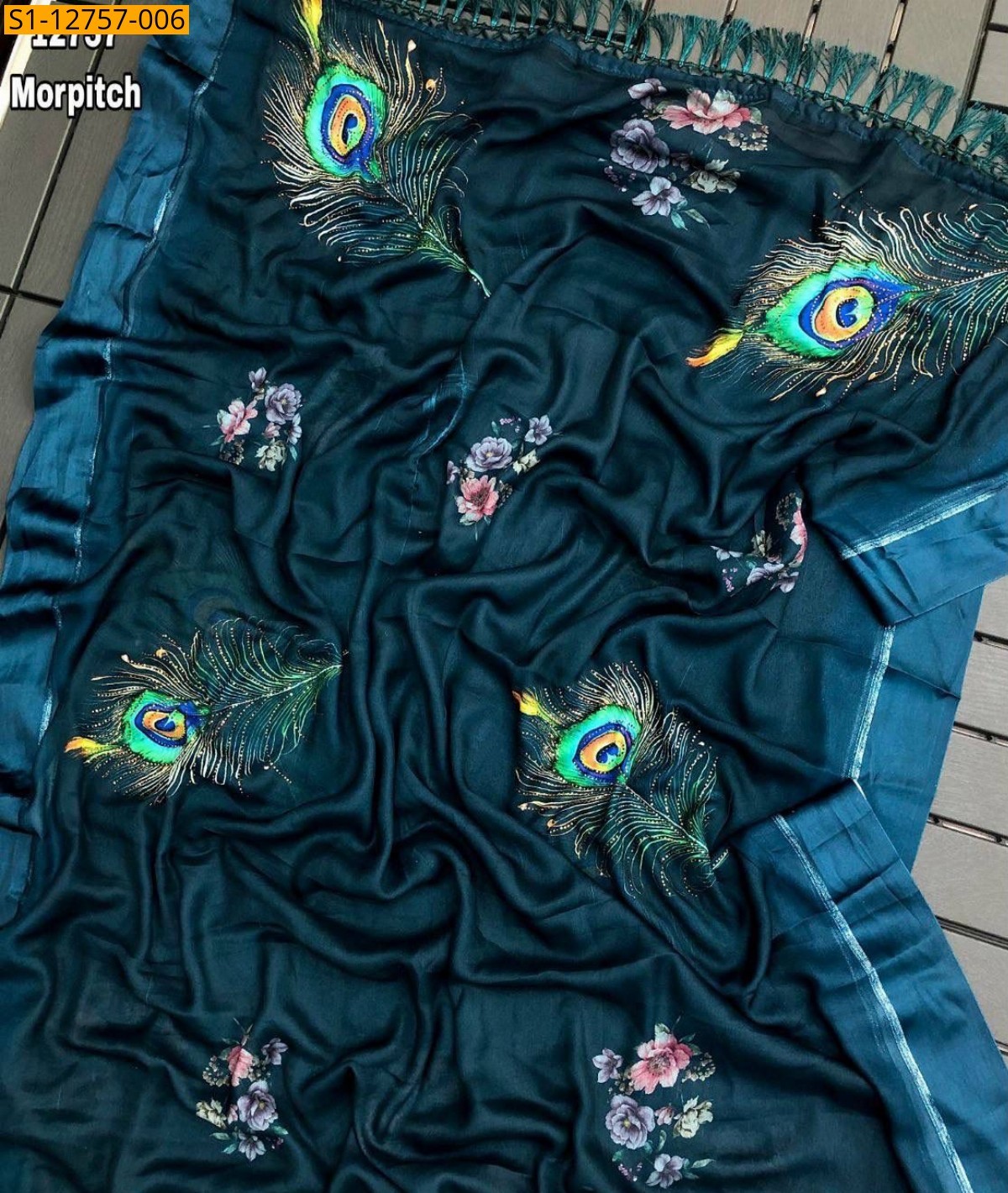 Morpitch Fancy Moss chiffon peacock saree