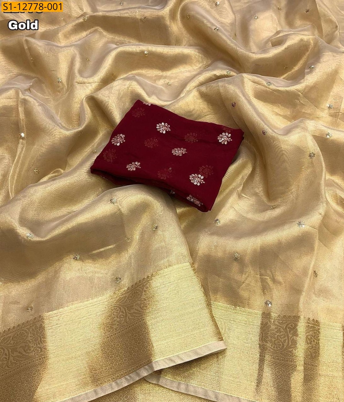 Gold Fancy Tissue silk saree