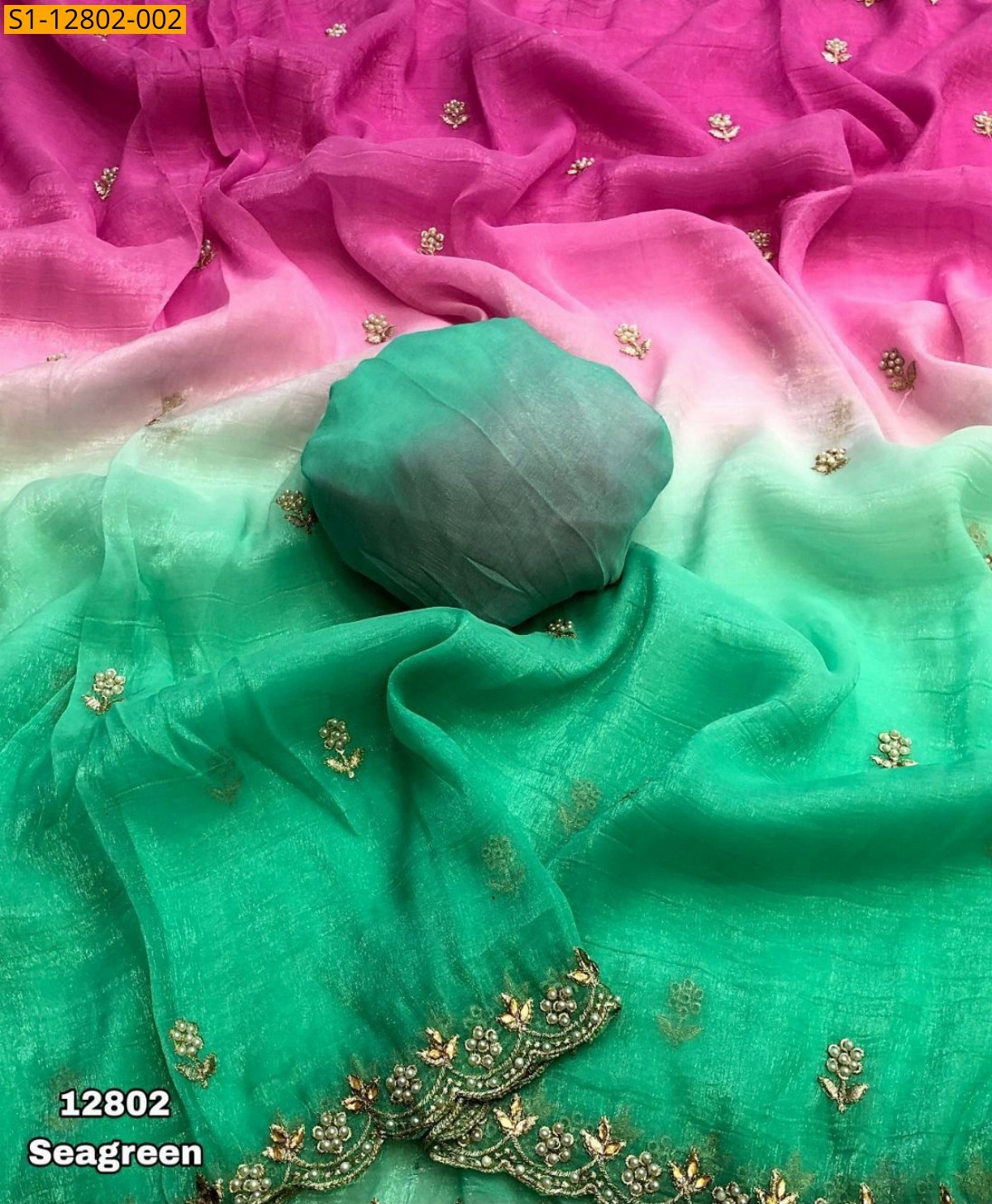 Sea Green Crunchy crush silk sarees