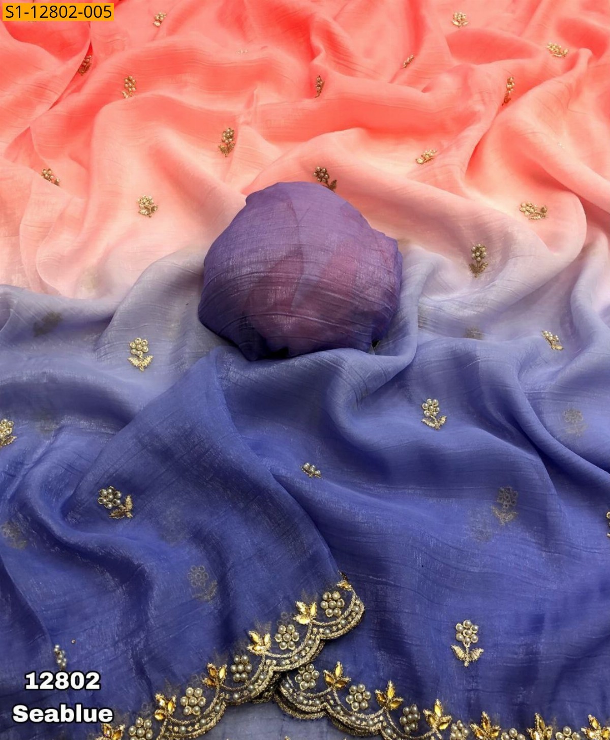 Sea Blue Crunchy crush silk sarees