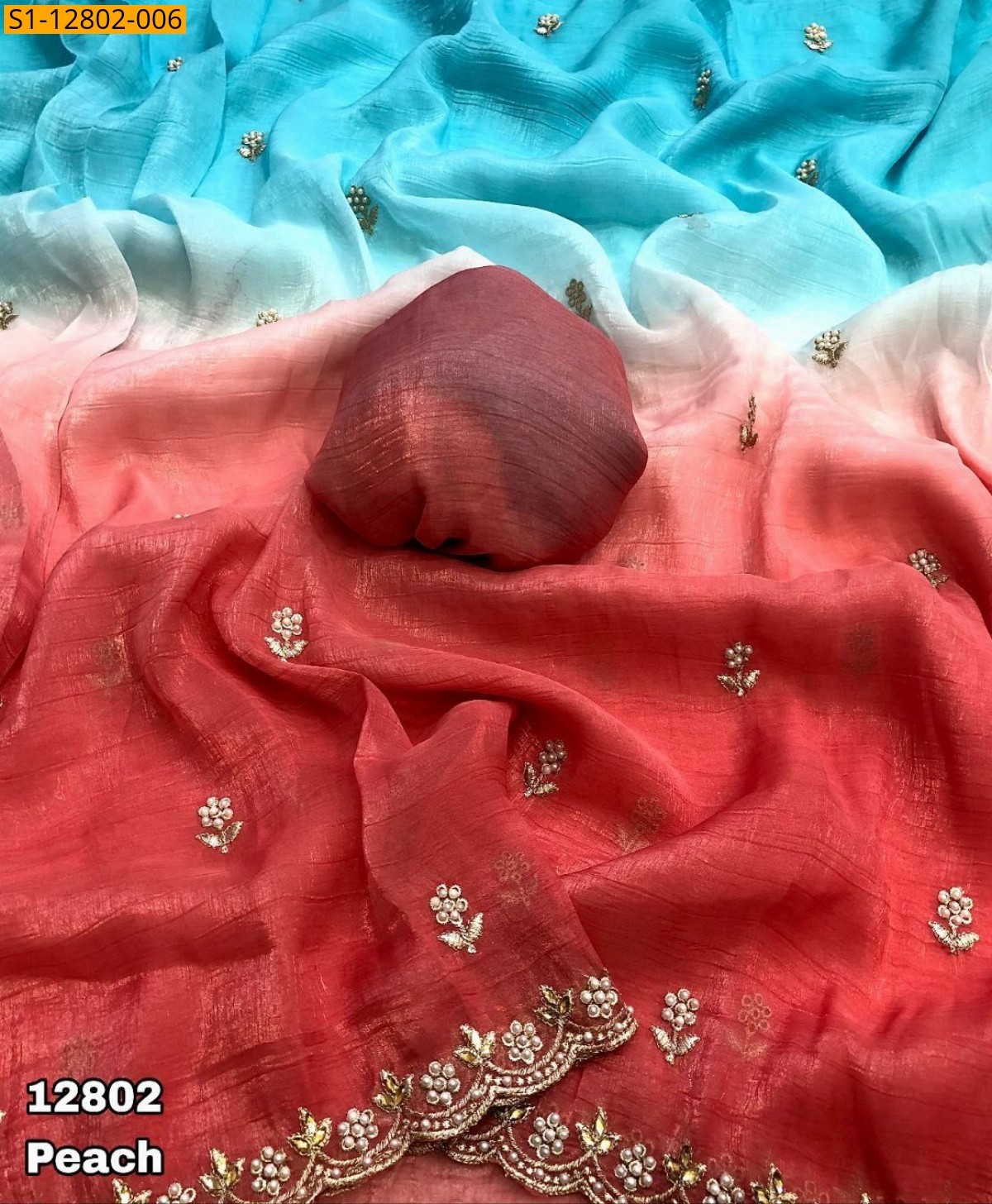 Peach Crunchy crush silk sarees