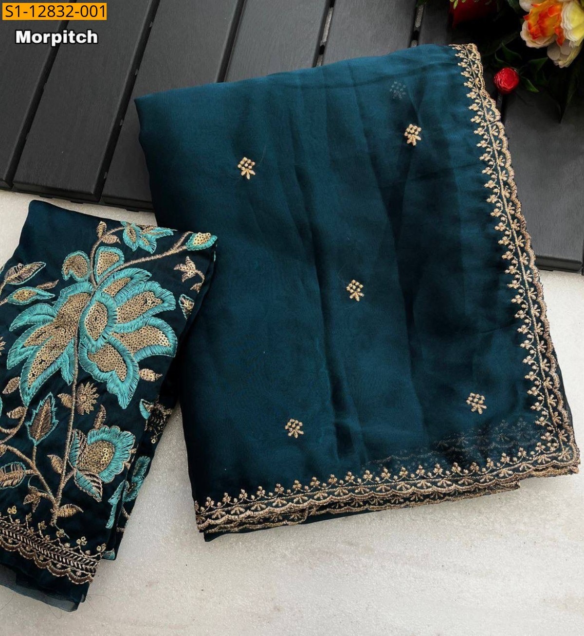 Morpitch Fancy georgette embroidery work saree 