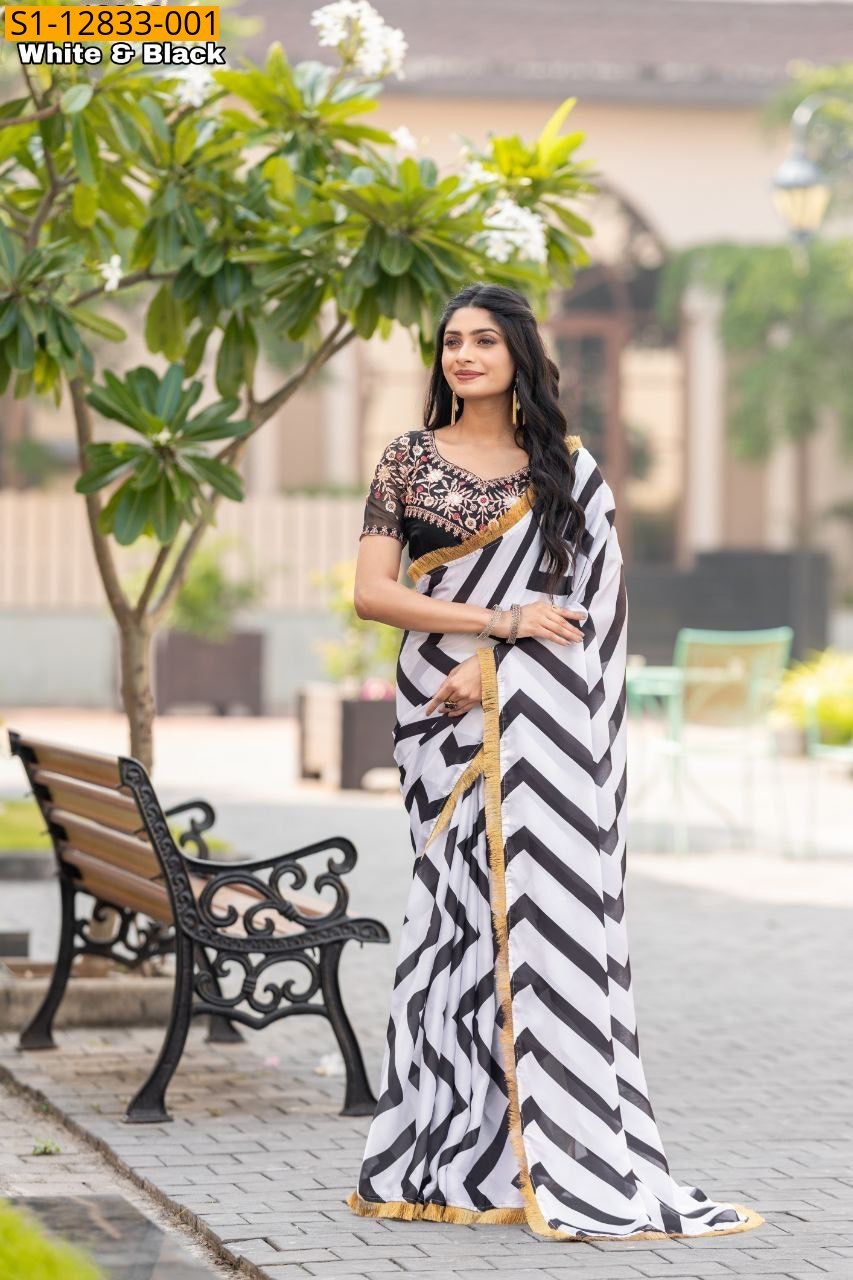 White Fancy georgette saree 