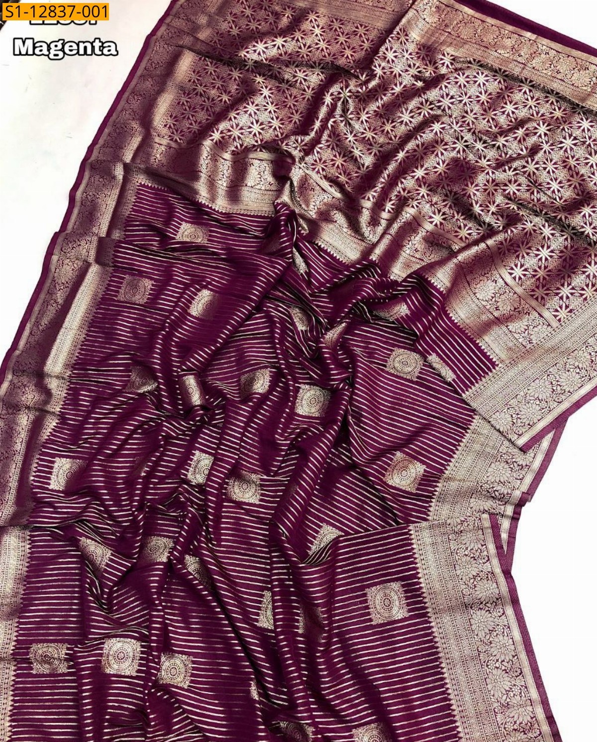 Magenta Khadi Georgette saree