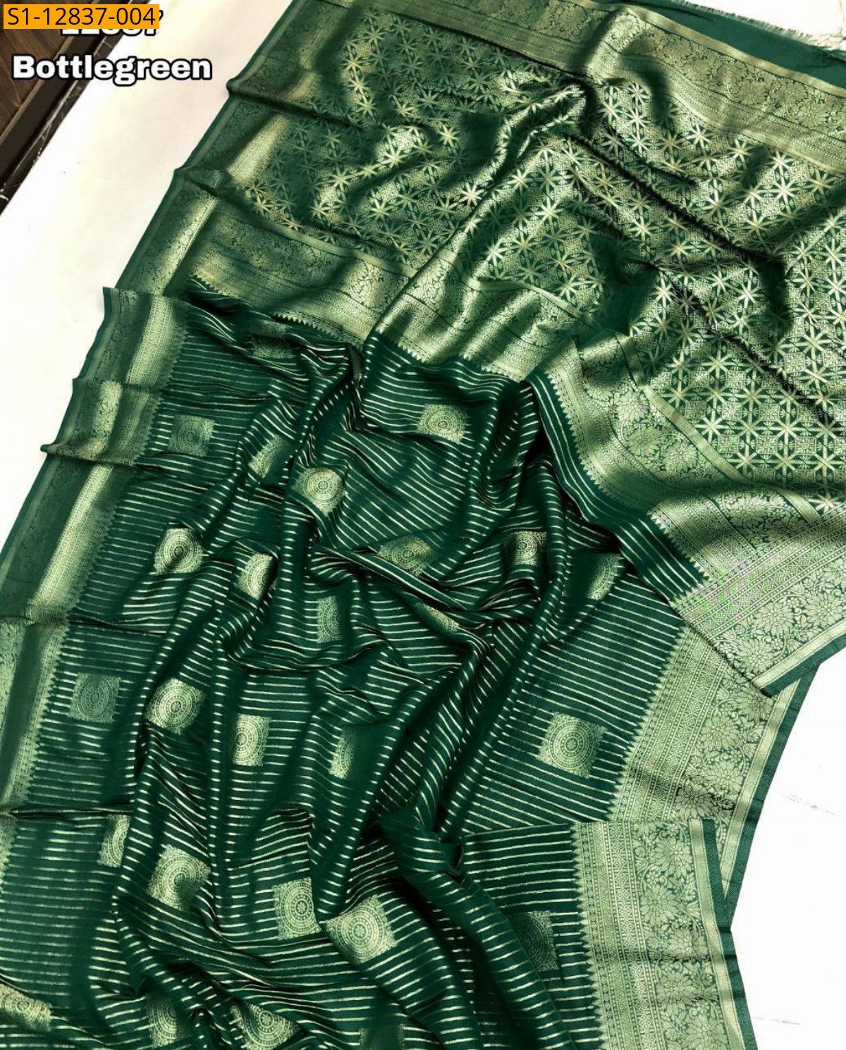 Bottle Green Khadi Georgette saree