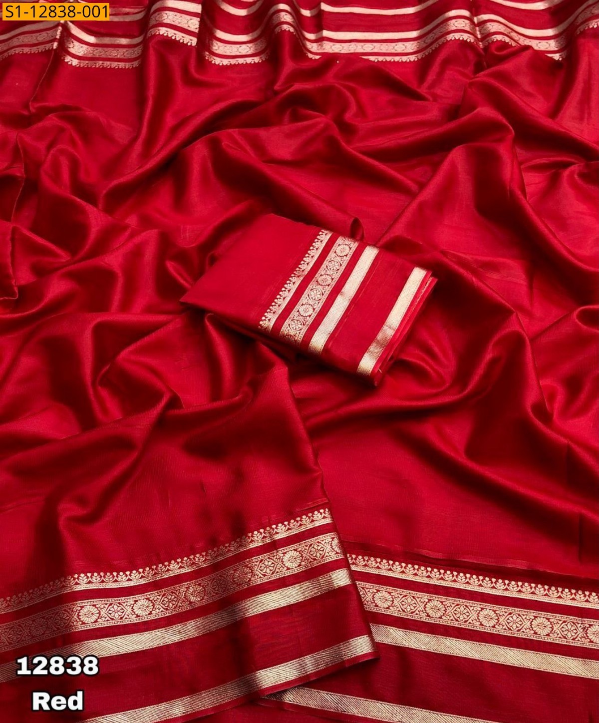 Red Fancy satin saree