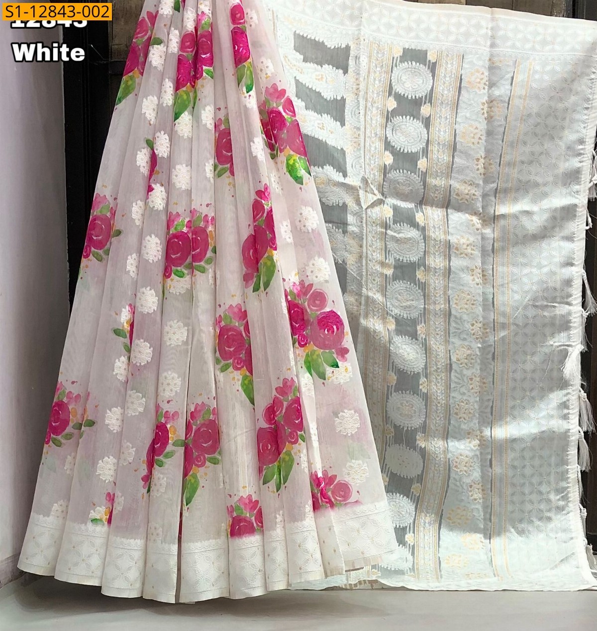 White Fancy soft silk  saree