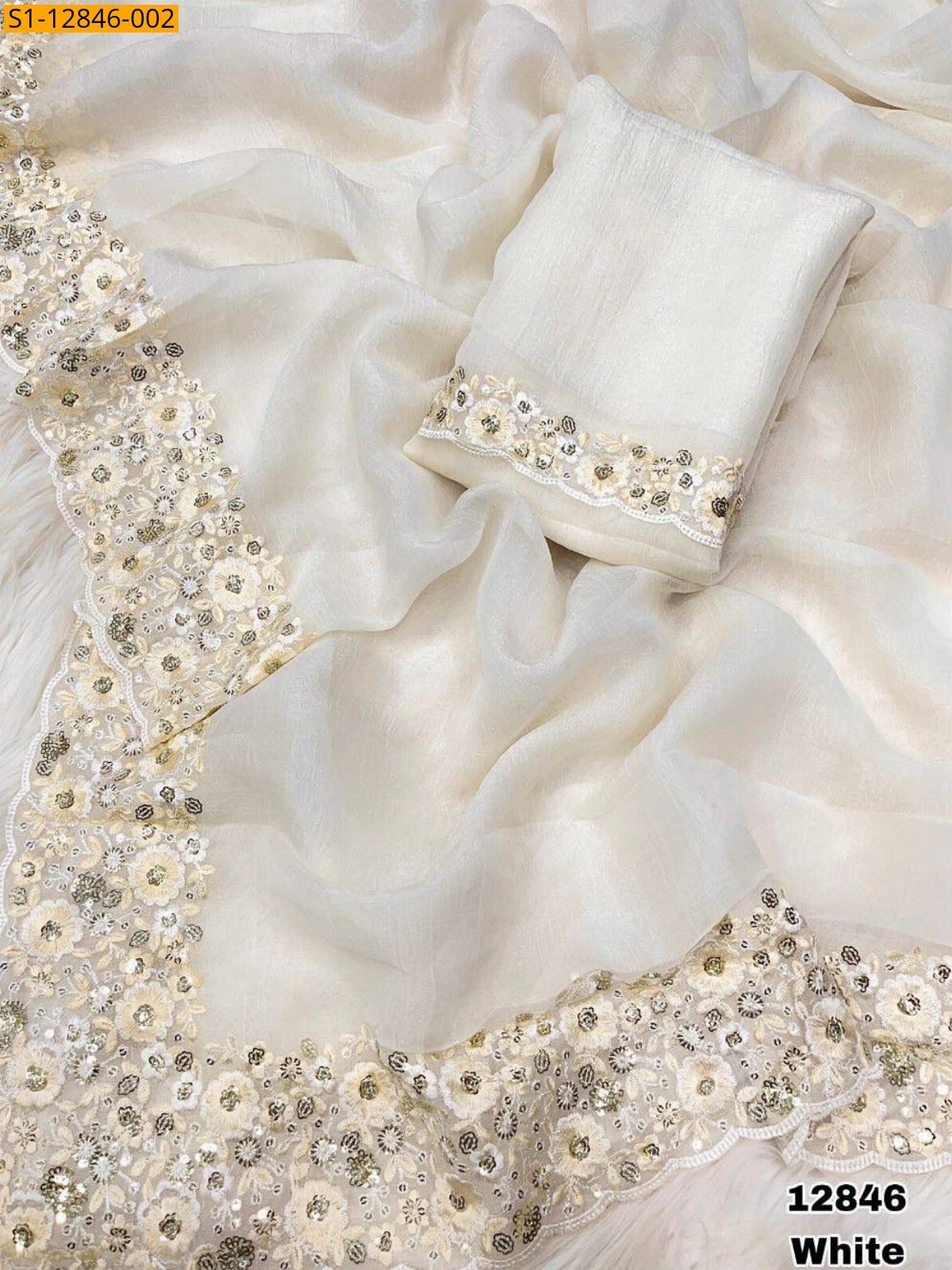 White Crunchy crush silk  sarees