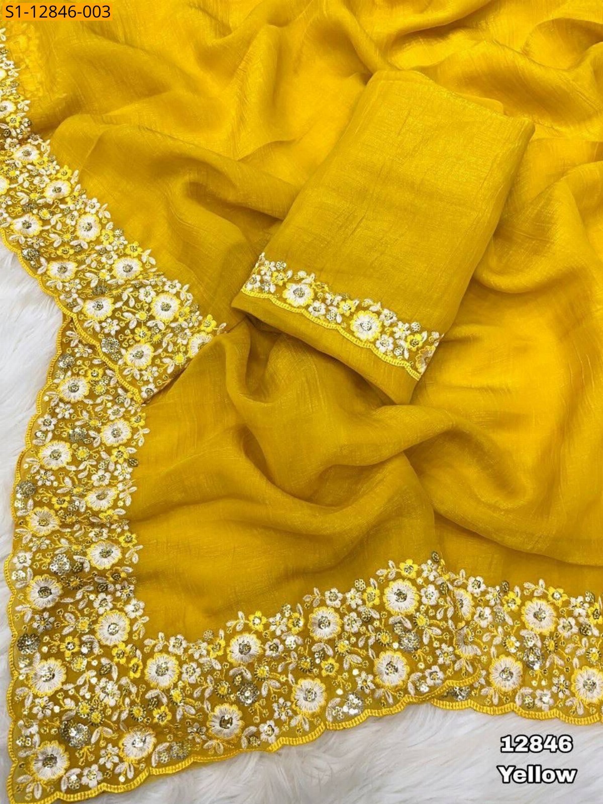 Yellow Crunchy crush silk  sarees