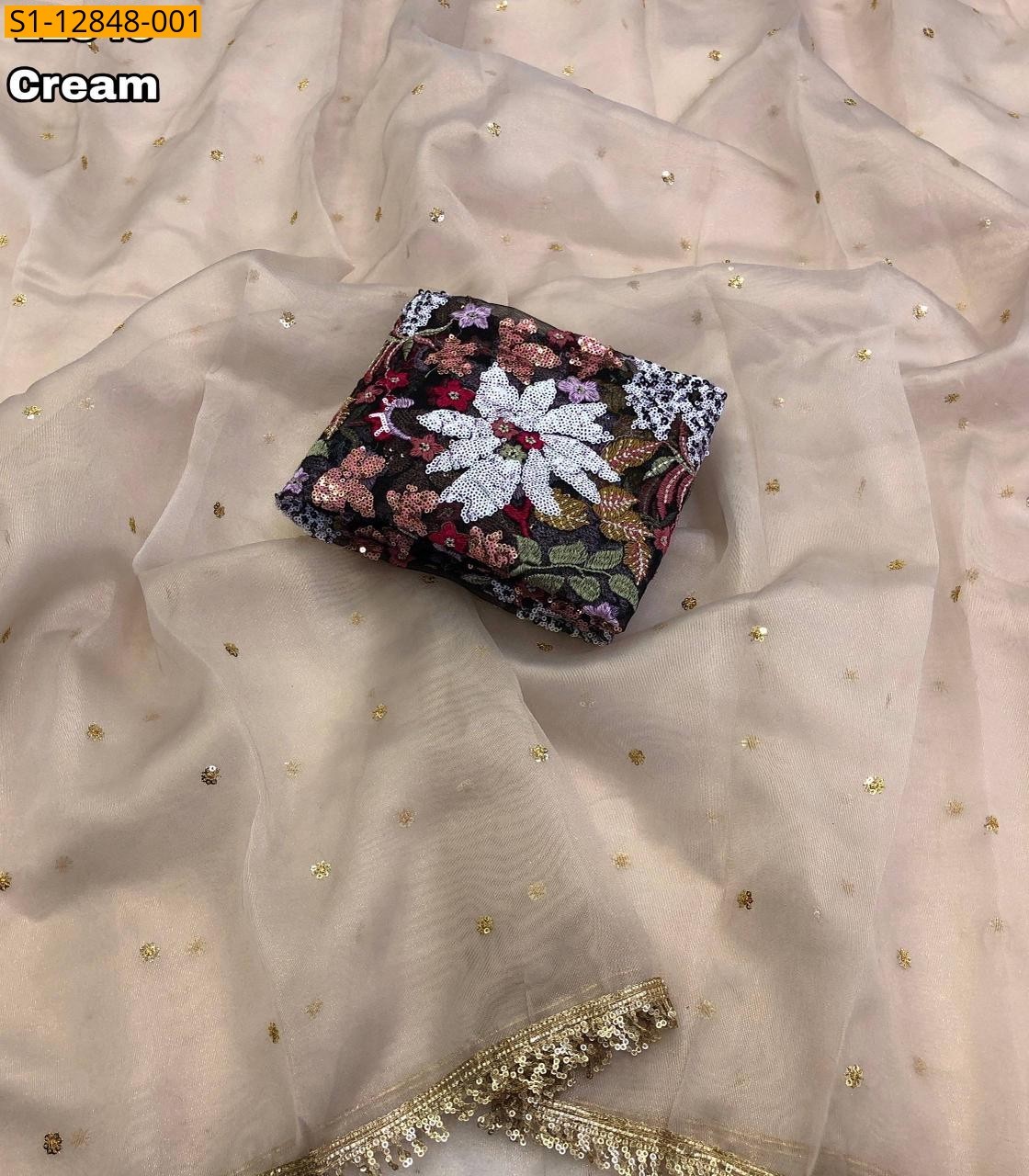 Cream Fancy Designer gold tissue silk saree