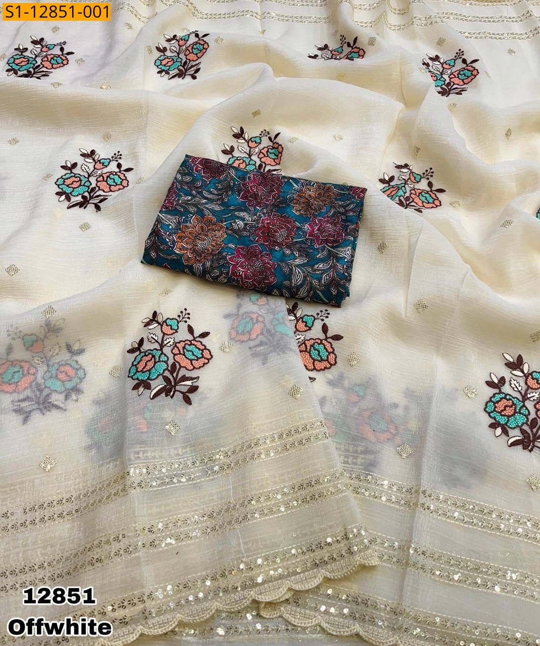 Off White Fancy Crunchy Silk Crush Saree
