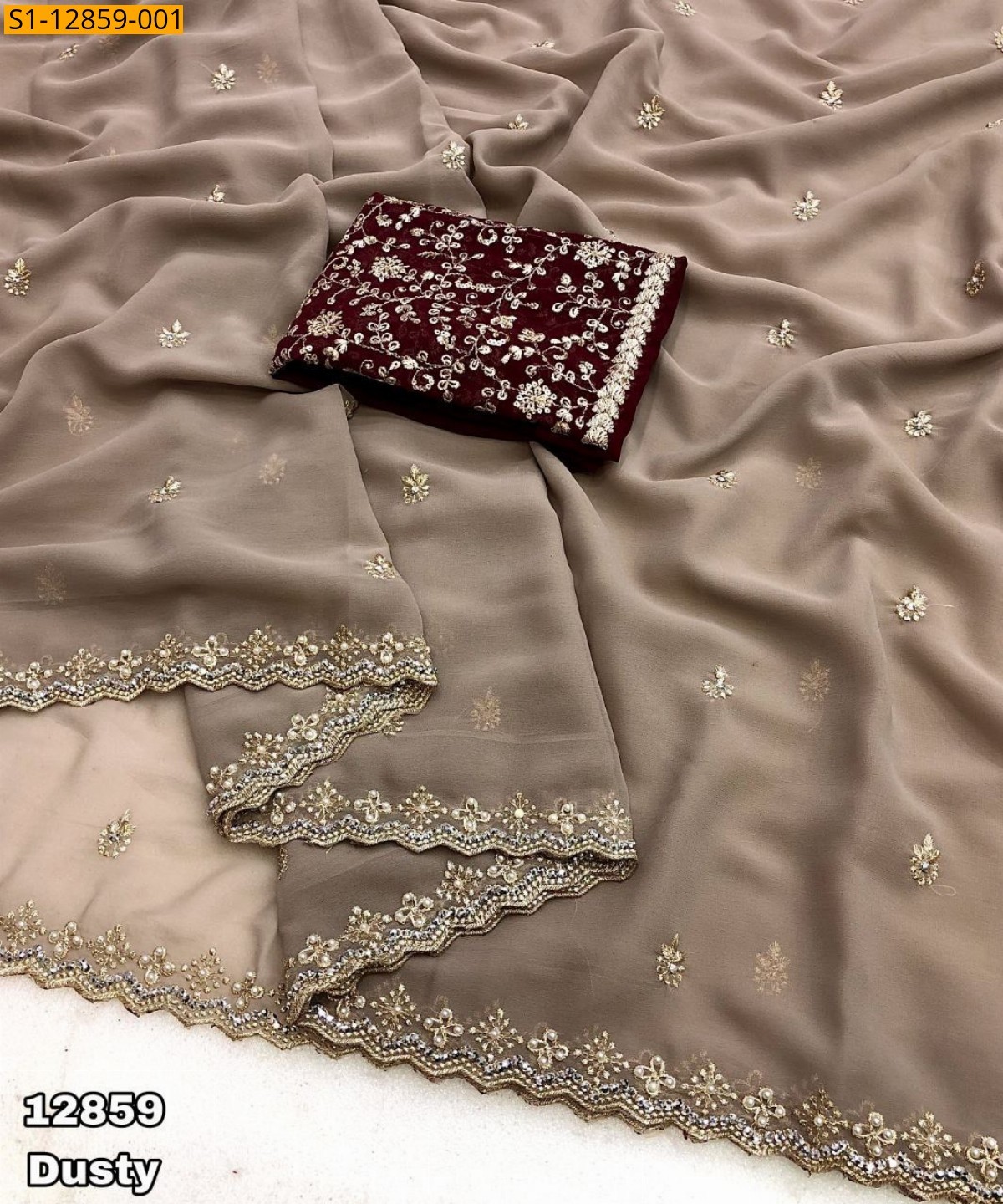 Dusty Georgette embroidery worked saree