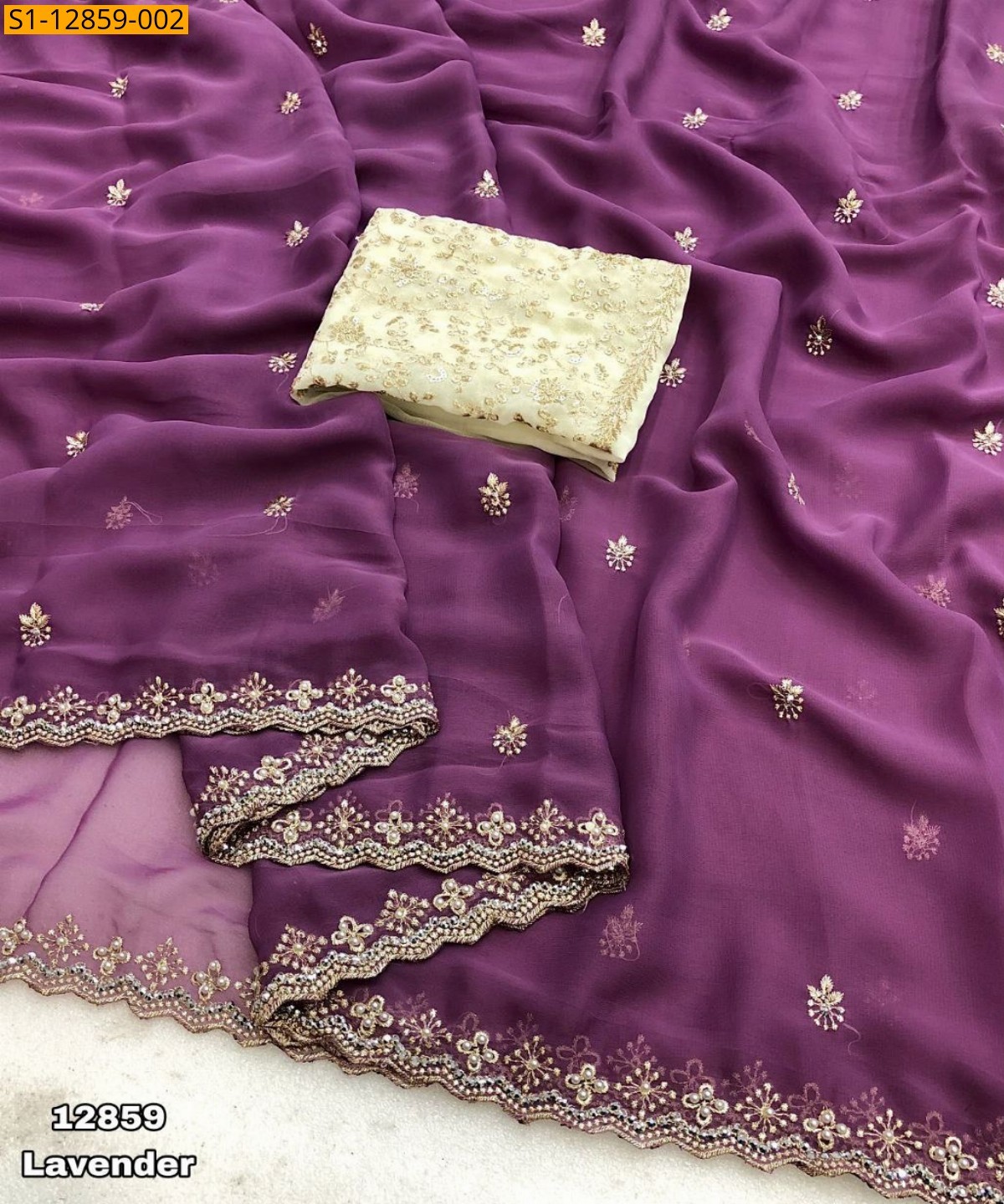 Lavender Georgette embroidery worked saree