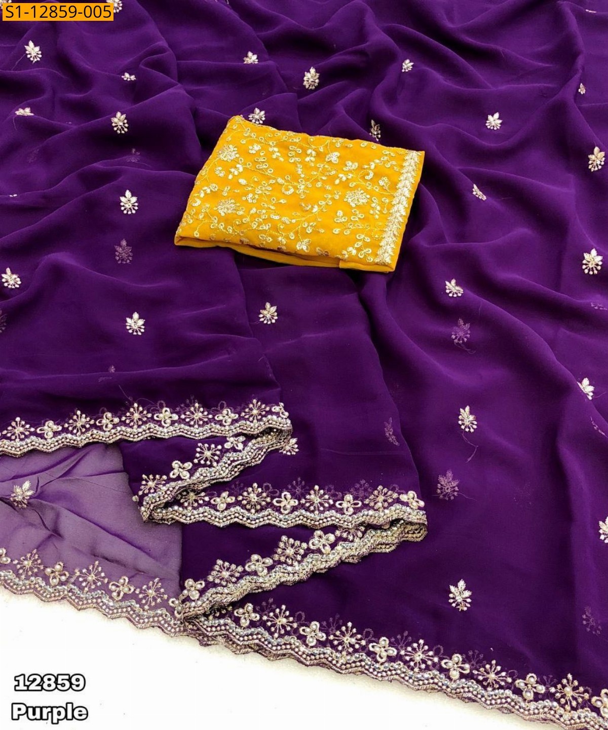 Purple Georgette embroidery worked saree