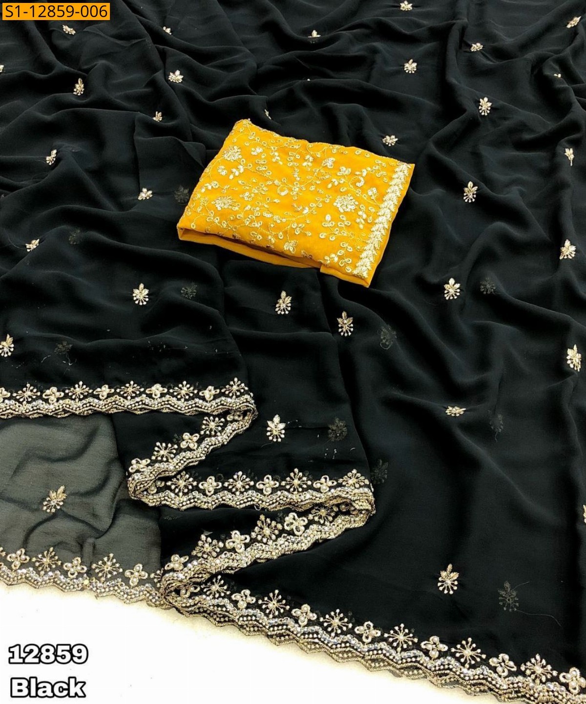 Black Georgette embroidery worked saree